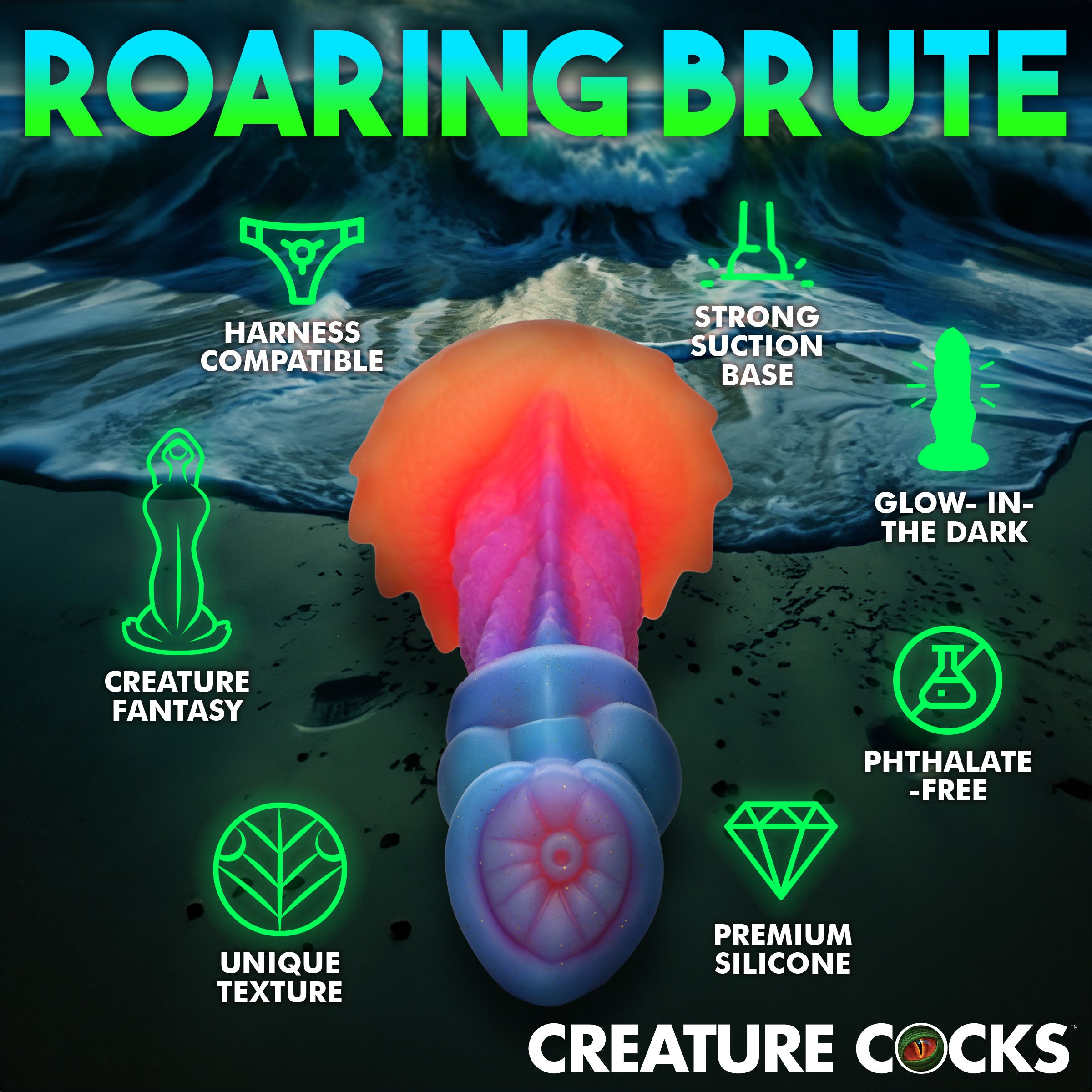 Creature Cocks Aqua-Cock Glow-In-The-Dark Silicone Dildo Multi