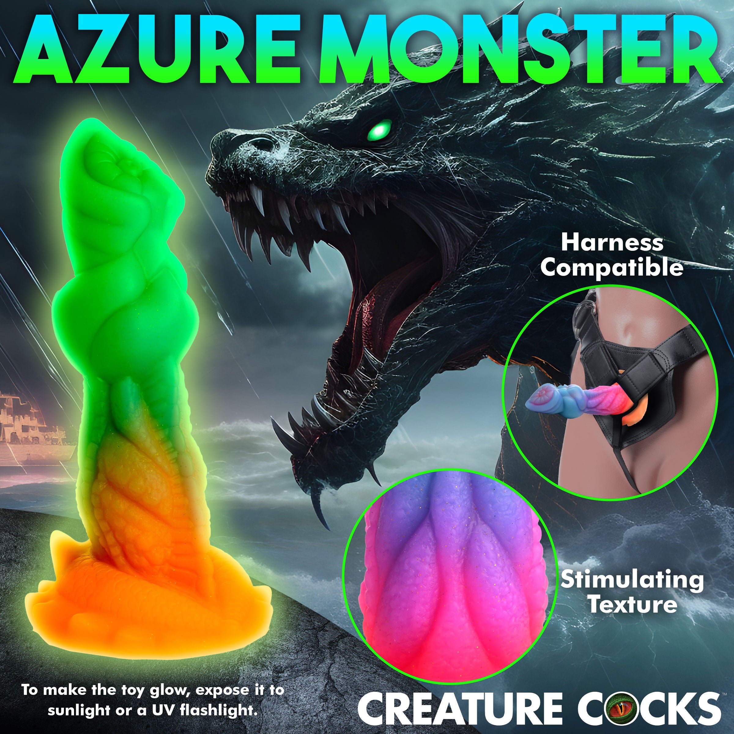 Creature Cocks Aqua-Cock Glow-In-The-Dark Silicone Dildo Multi