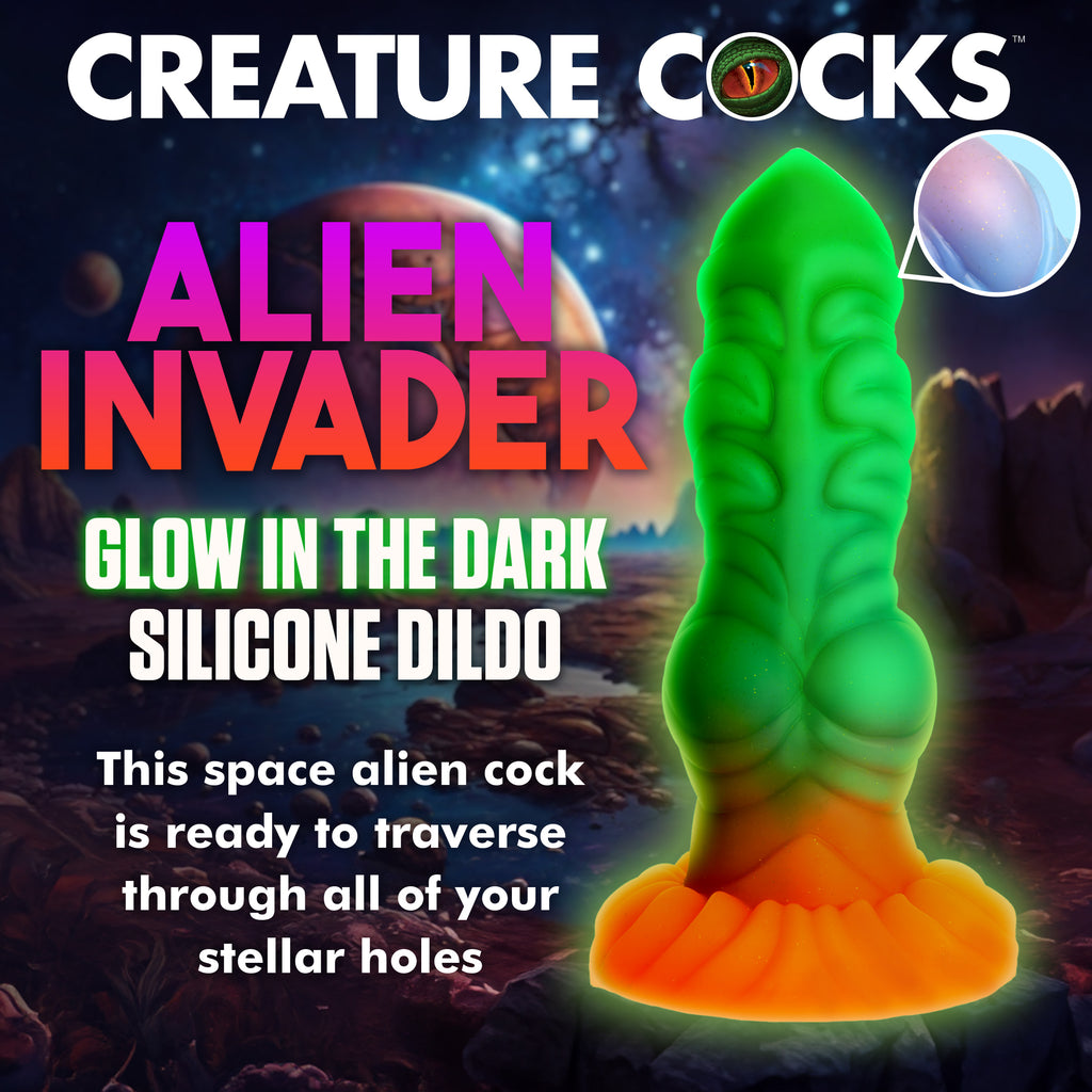 Creature Cocks Alien Invader Glow-In-The-Dark Silicone Dildo Multi