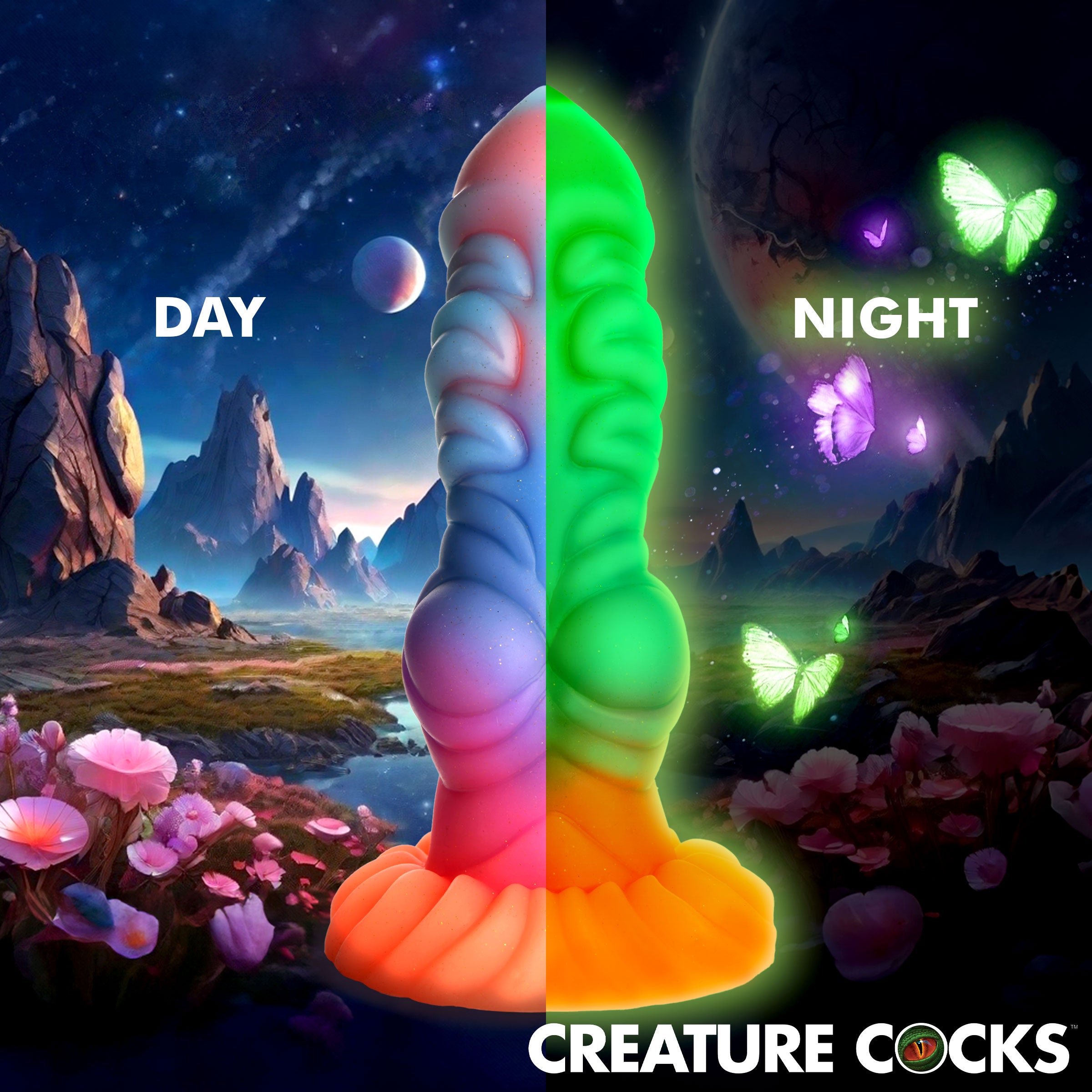 Creature Cocks Alien Invader Glow-In-The-Dark Silicone Dildo Multi