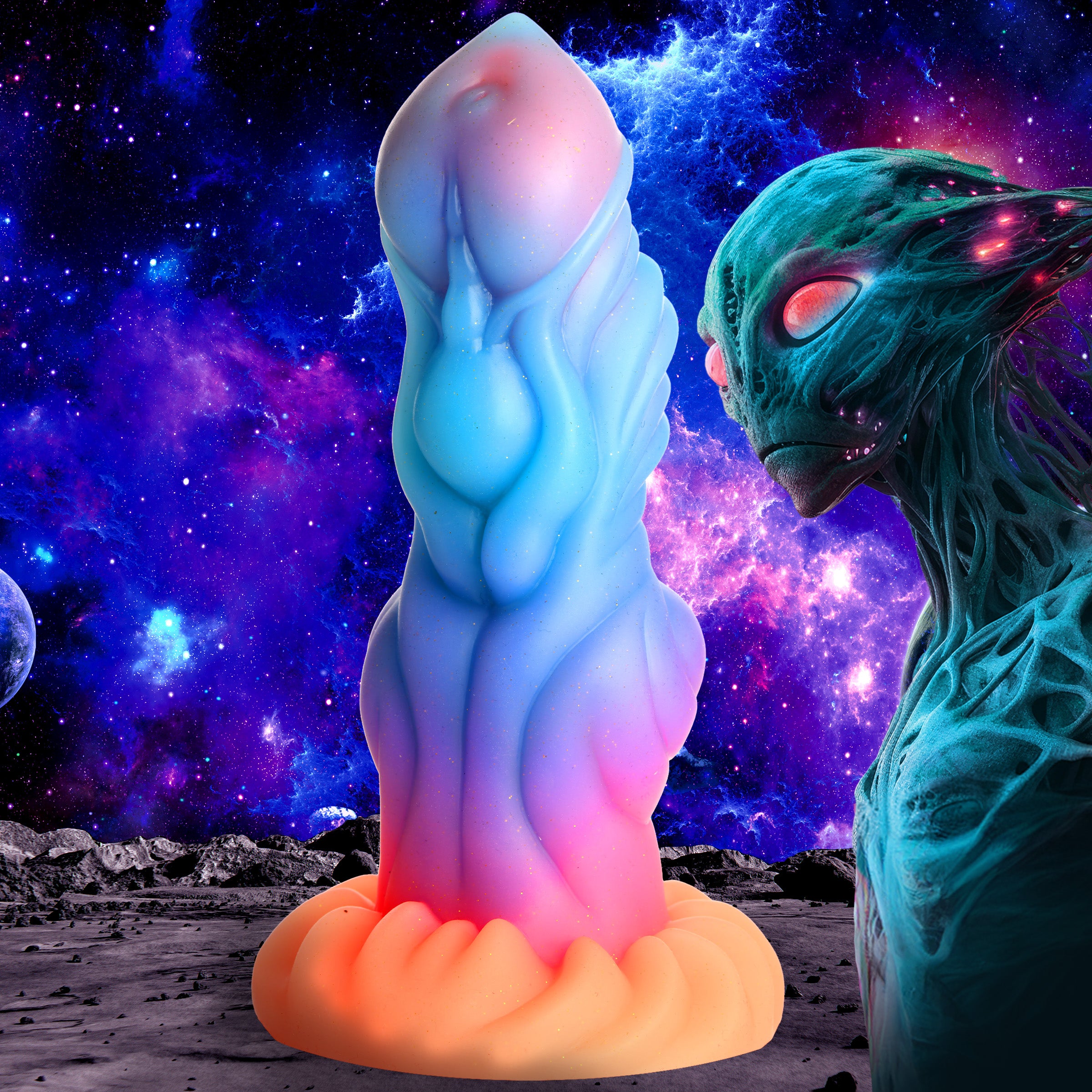 Creature Cocks Alien Invader Glow-In-The-Dark Silicone Dildo Multi