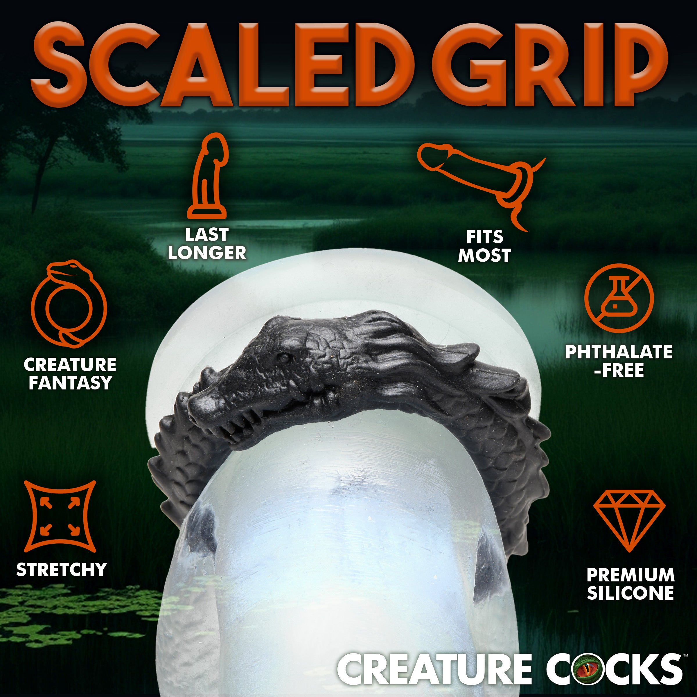 Creature Cocks Black Caiman Silicone Cock Ring Black