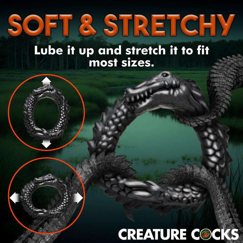 Creature Cocks Black Caiman Silicone Cock Ring Black