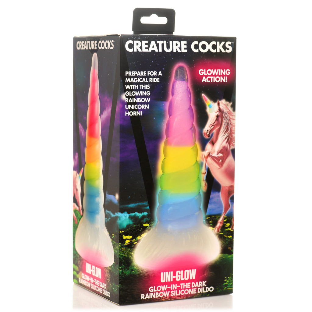 Creature Cocks Uni-Glow Glow-In-The-Dark Rainbow Silicone Dildo Multi