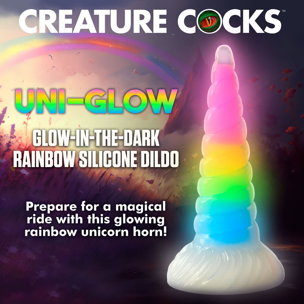 Creature Cocks Uni-Glow Glow-In-The-Dark Rainbow Silicone Dildo Multi