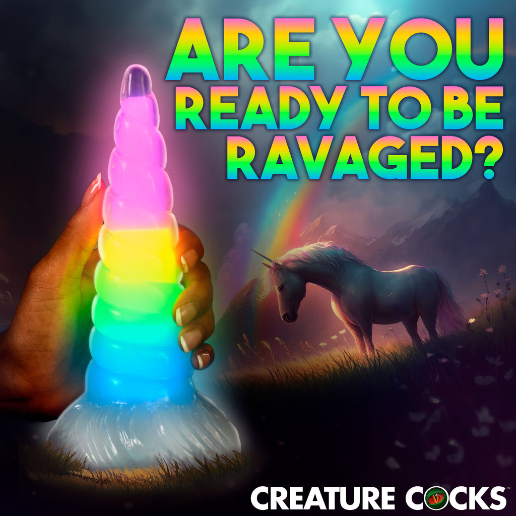 Creature Cocks Uni-Glow Glow-In-The-Dark Rainbow Silicone Dildo Multi