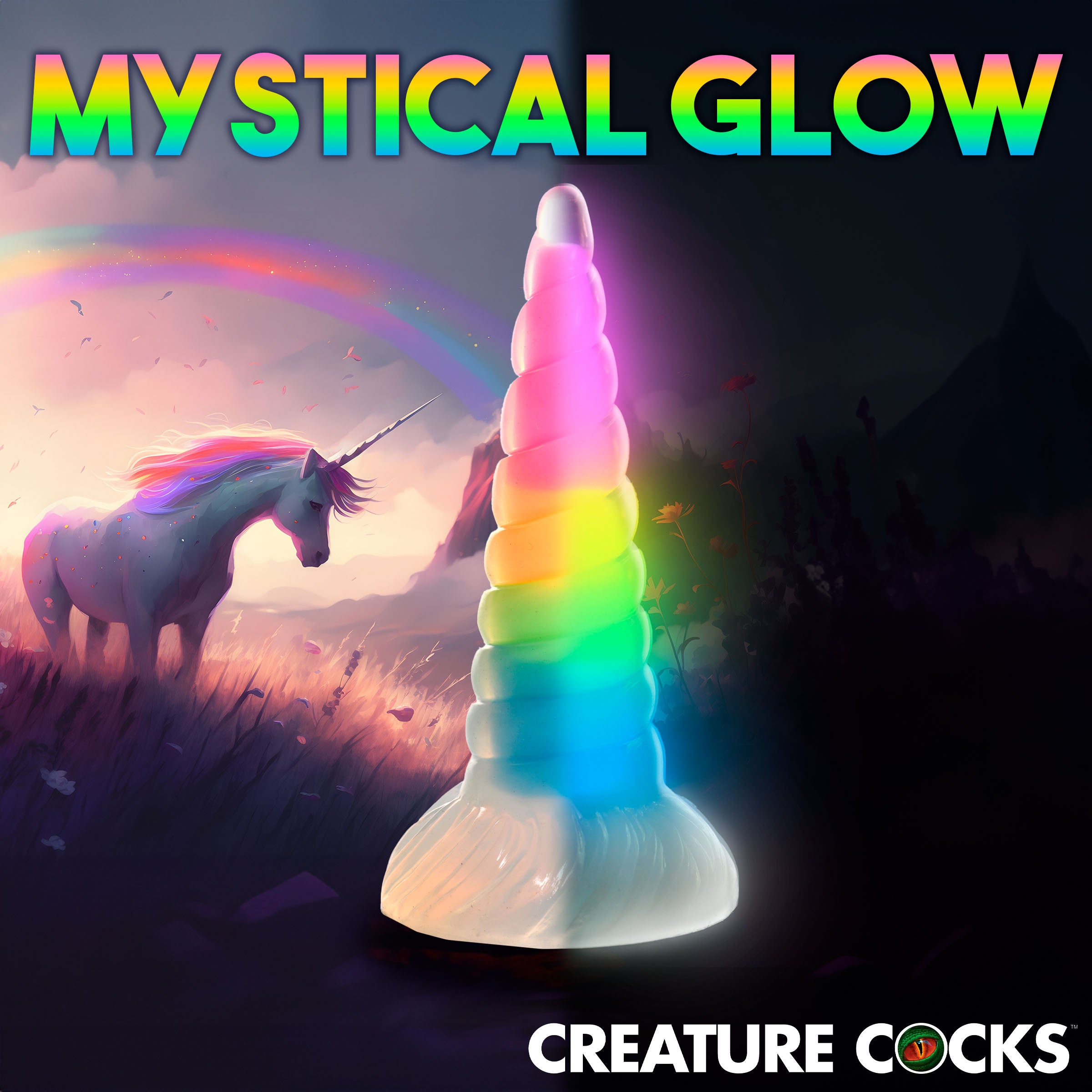 Creature Cocks Uni-Glow Glow-In-The-Dark Rainbow Silicone Dildo Multi