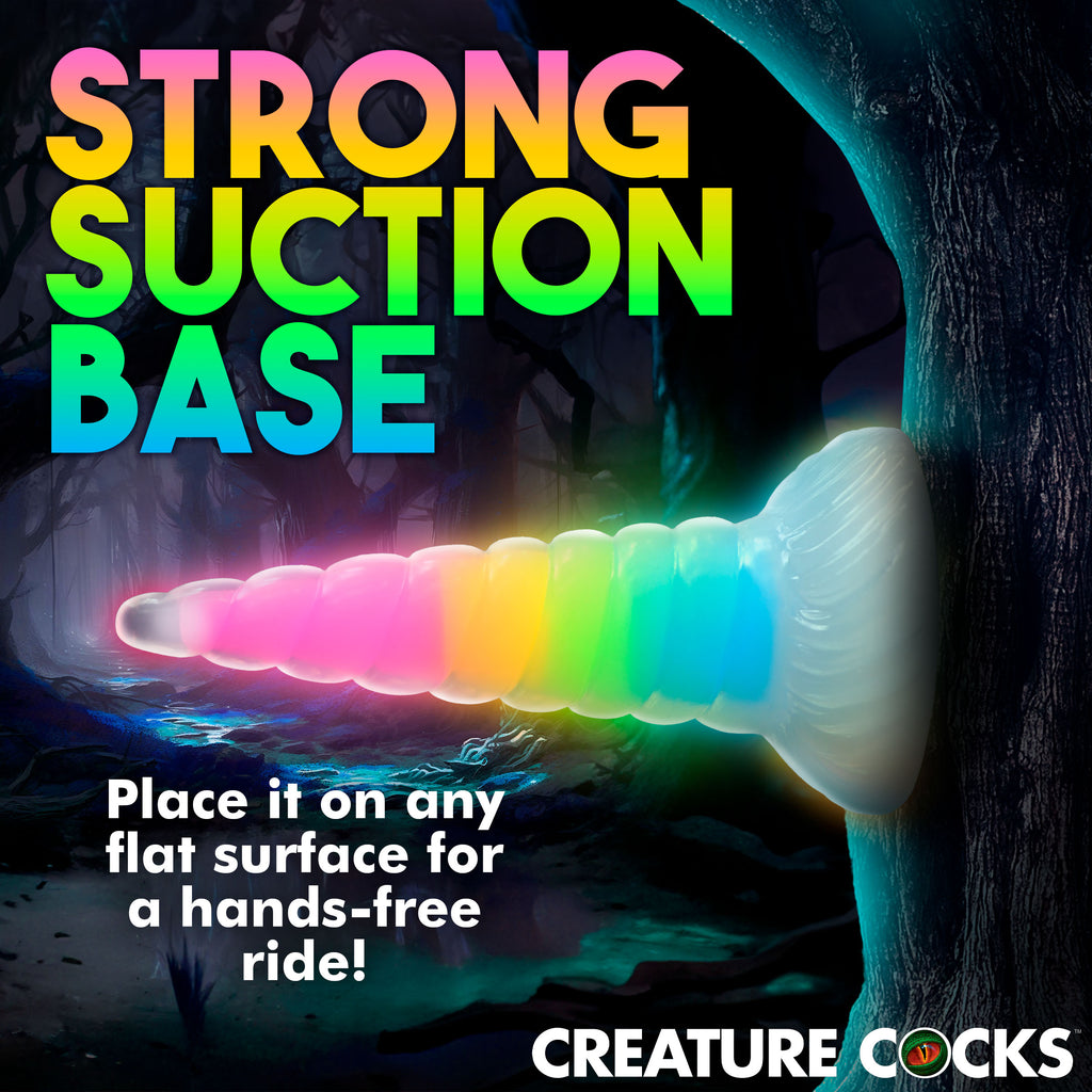 Creature Cocks Uni-Glow Glow-In-The-Dark Rainbow Silicone Dildo Multi