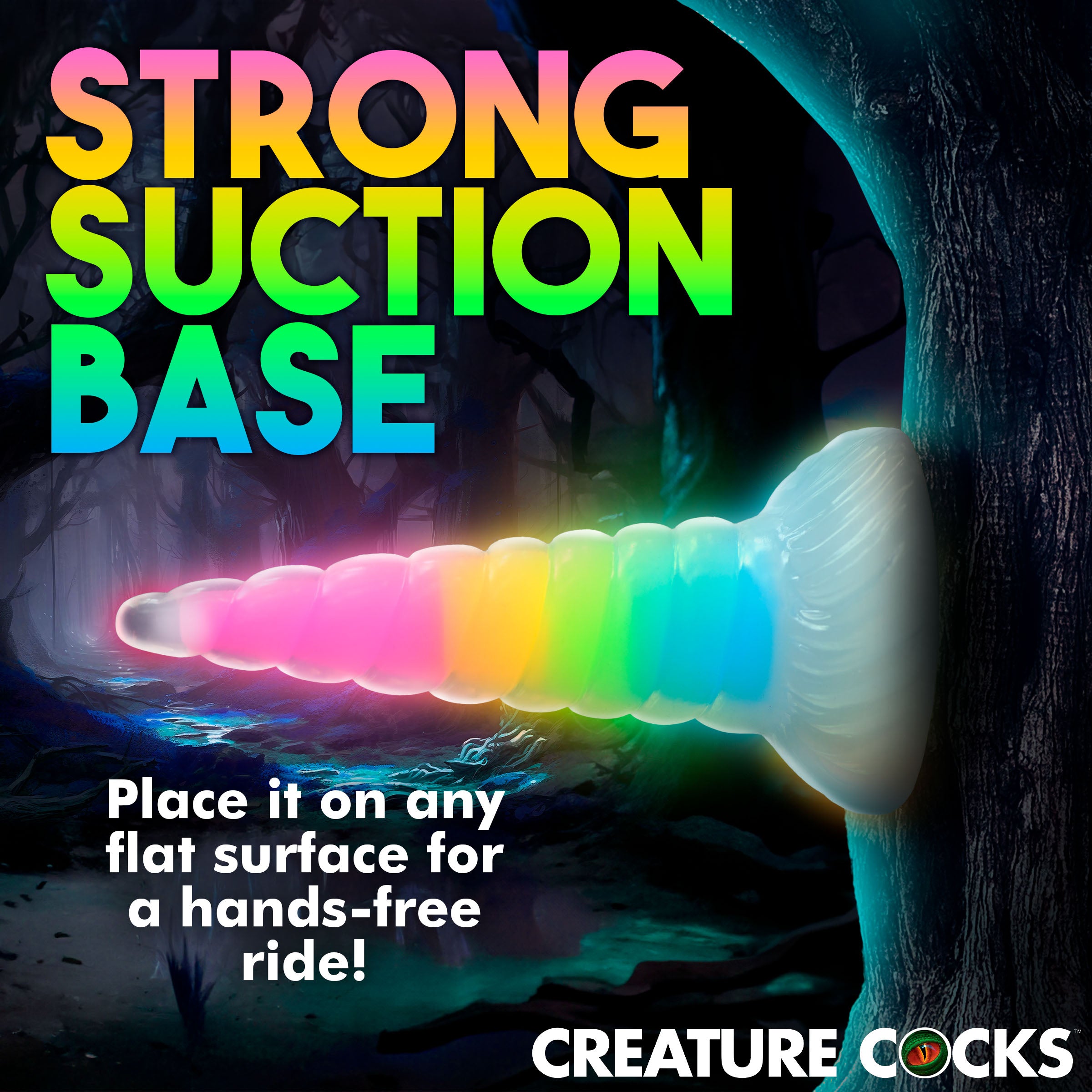 Creature Cocks Uni-Glow Glow-In-The-Dark Rainbow Silicone Dildo Multi