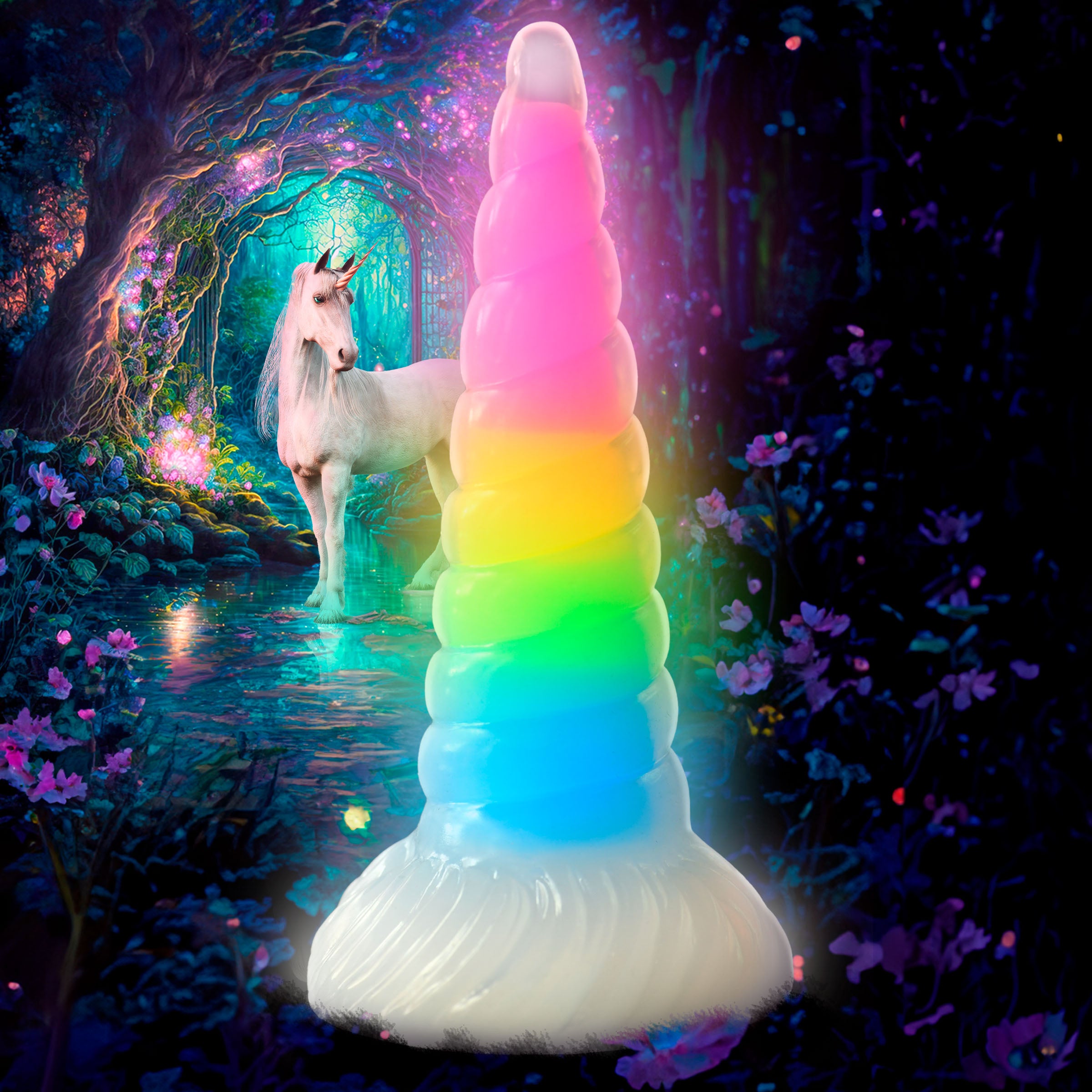 Creature Cocks Uni-Glow Glow-In-The-Dark Rainbow Silicone Dildo Multi