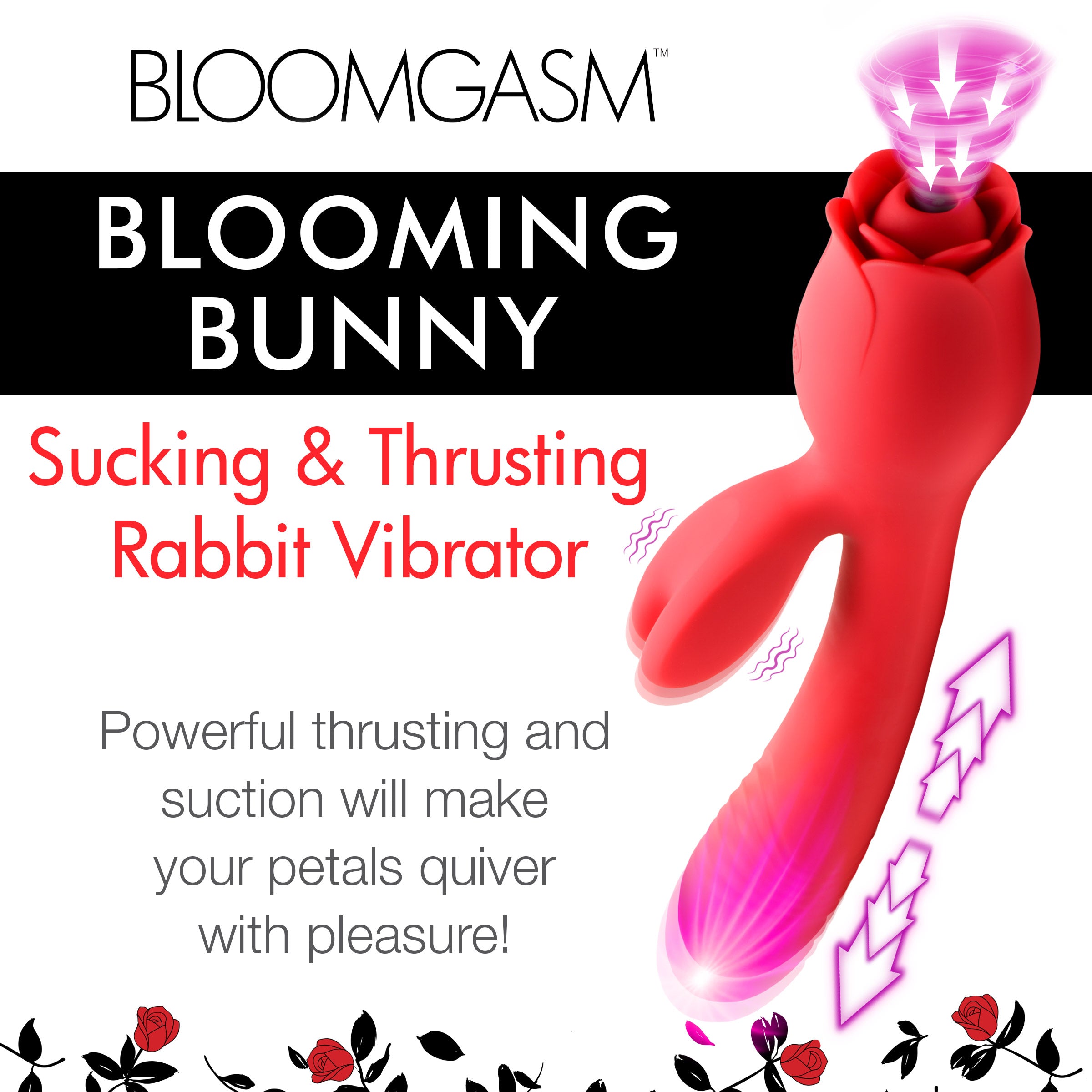 Bloomgasm Blooming Bunny Sucking and Thrusting Silicone Rabbit Vibrator Red