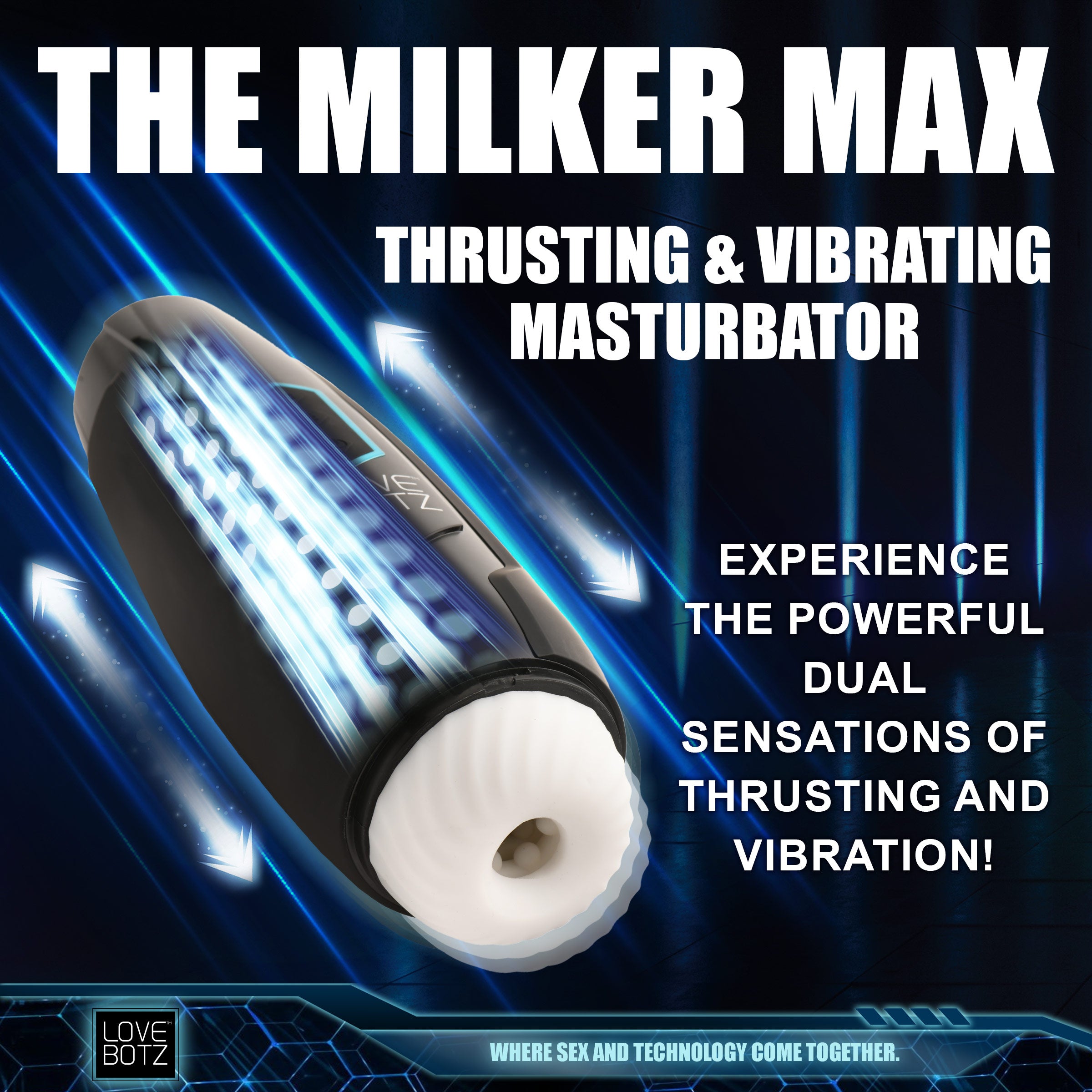 LoveBotz The Milker Max Thrusting and Vibrating Masturbator Black