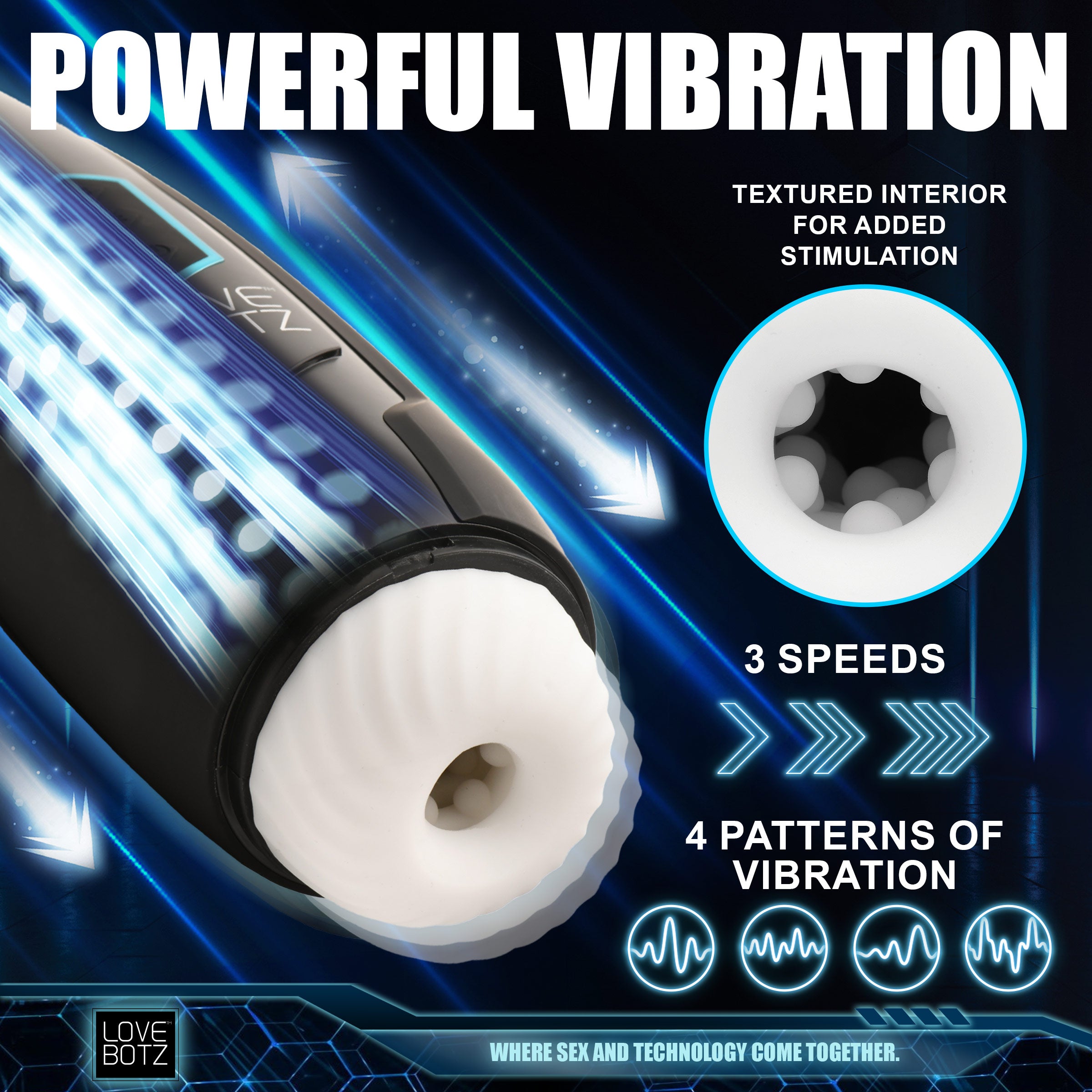 LoveBotz The Milker Max Thrusting and Vibrating Masturbator Black