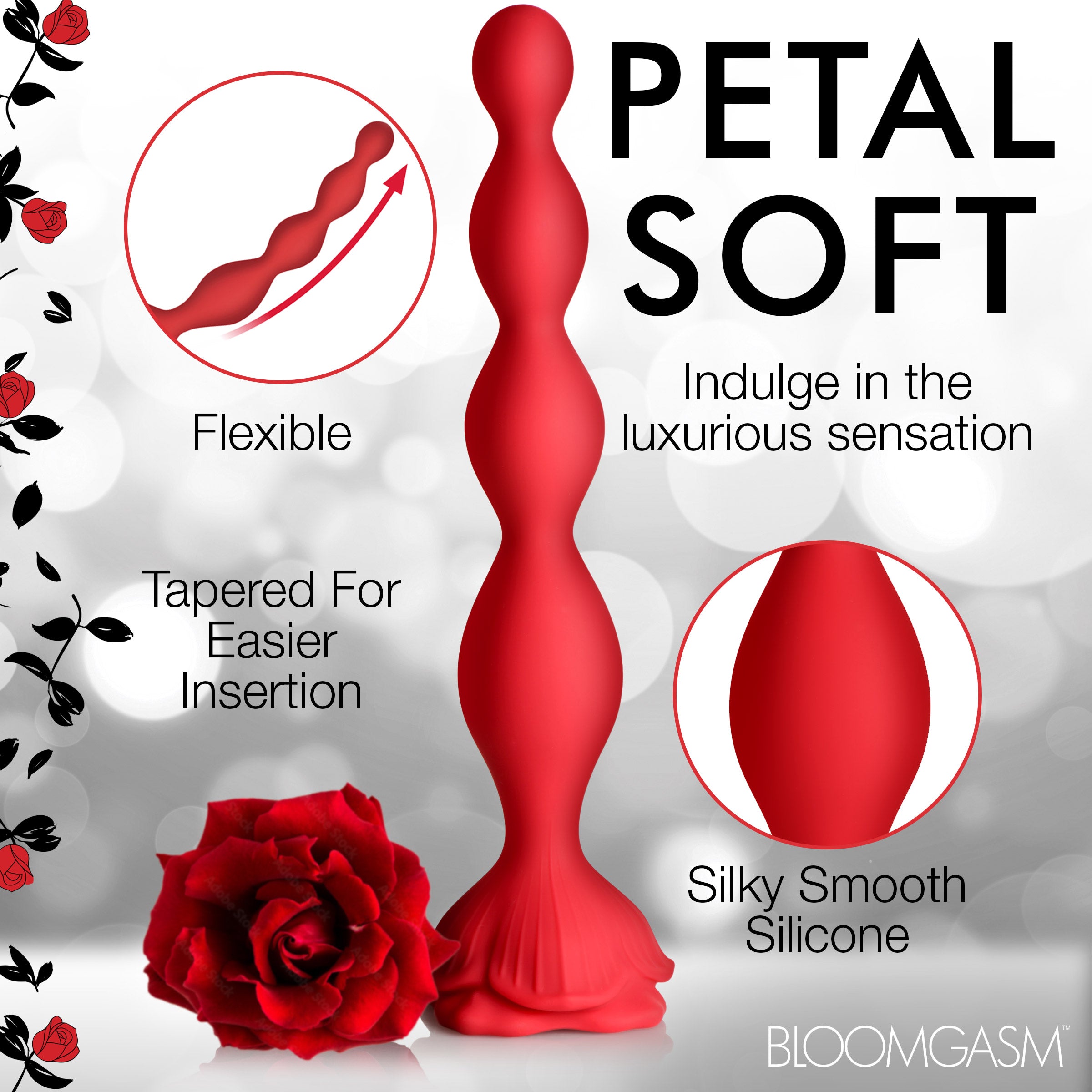 Bloomgasm 9X Beaded Bloom Silicone Rose Vibrator Red