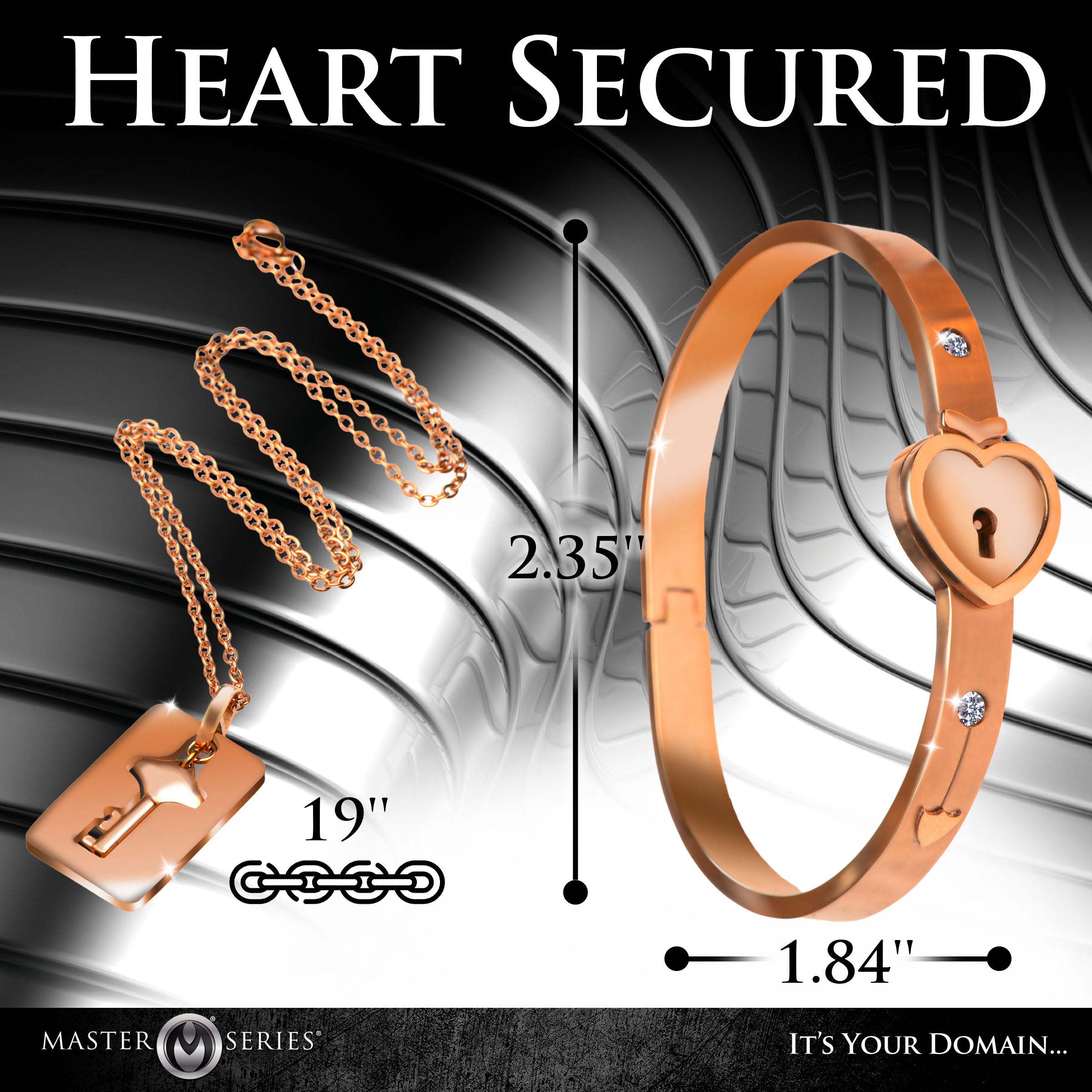 Master Series Cuffed Locking Bracelet and Key Necklace - Rose Gold Pink