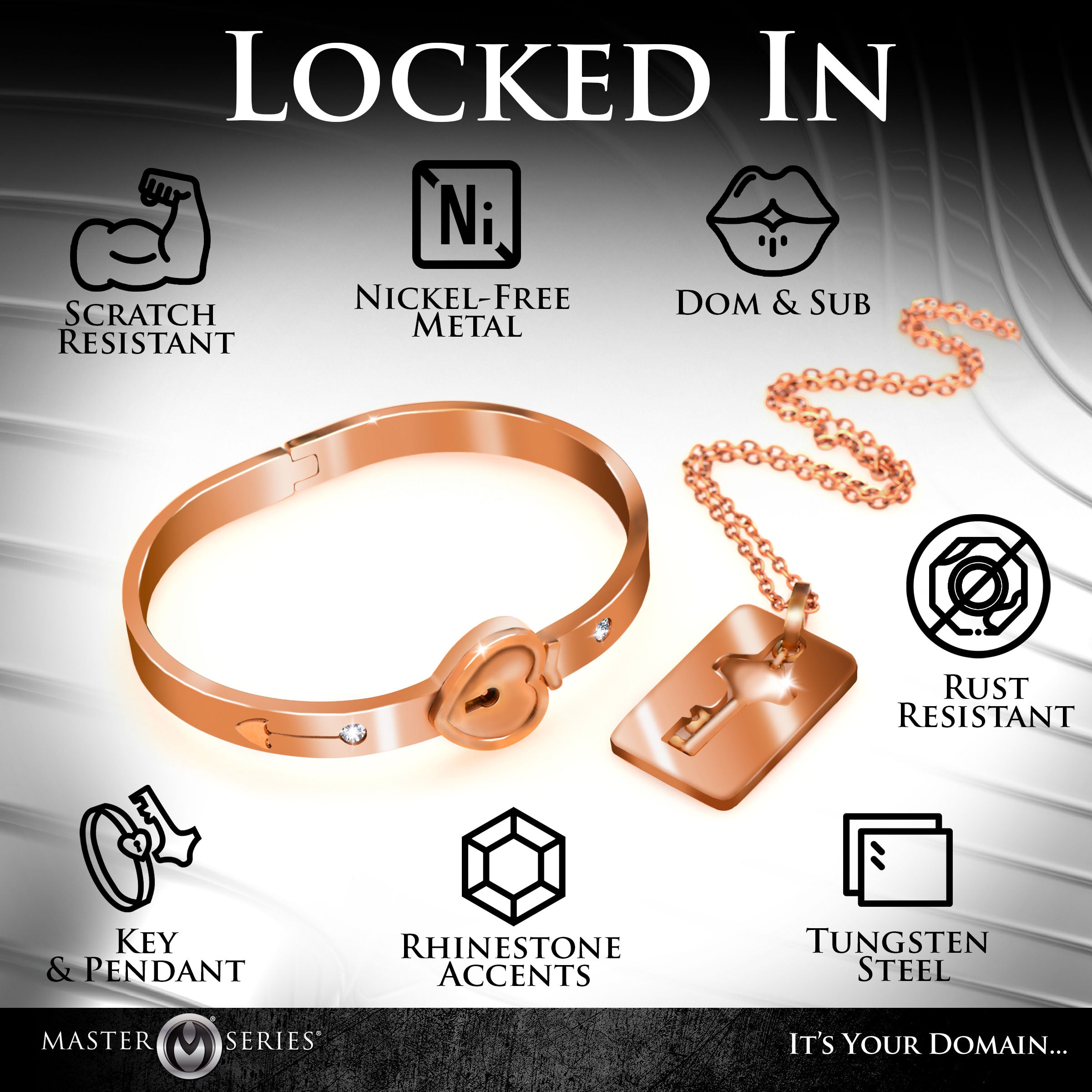 Master Series Cuffed Locking Bracelet and Key Necklace - Rose Gold Pink