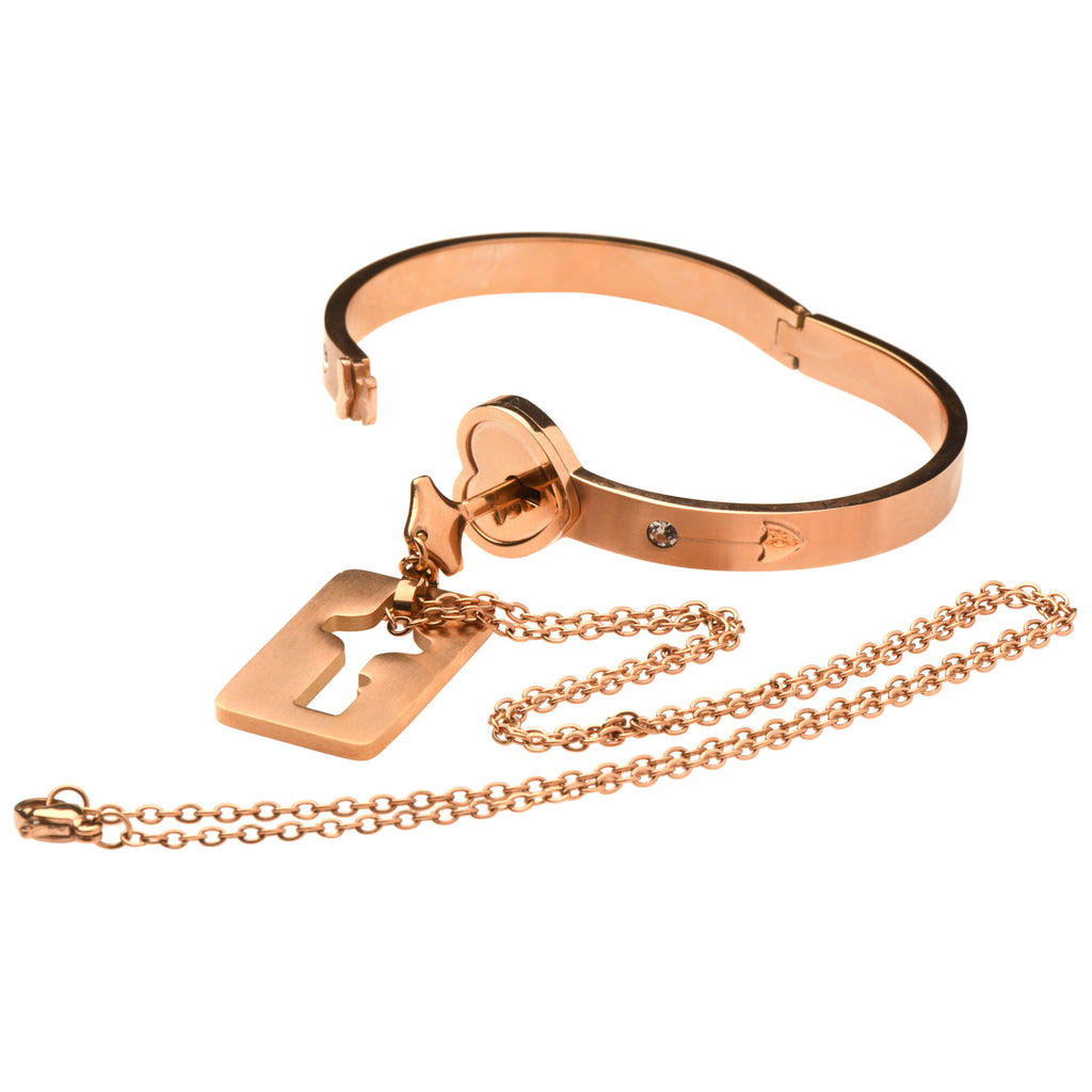 Master Series Cuffed Locking Bracelet and Key Necklace - Rose Gold Pink