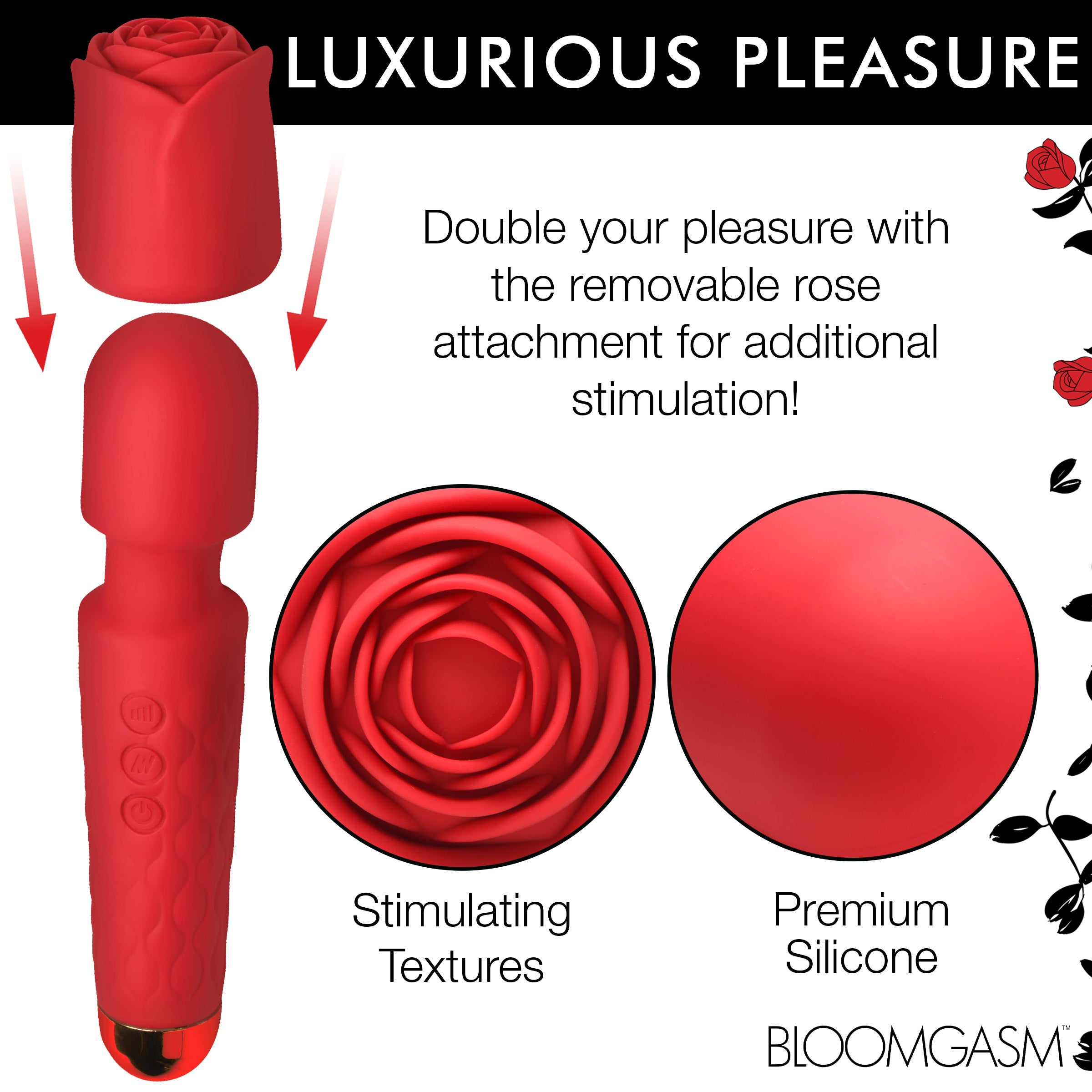 Bloomgasm Deluxe Silicone Rose Wand Red
