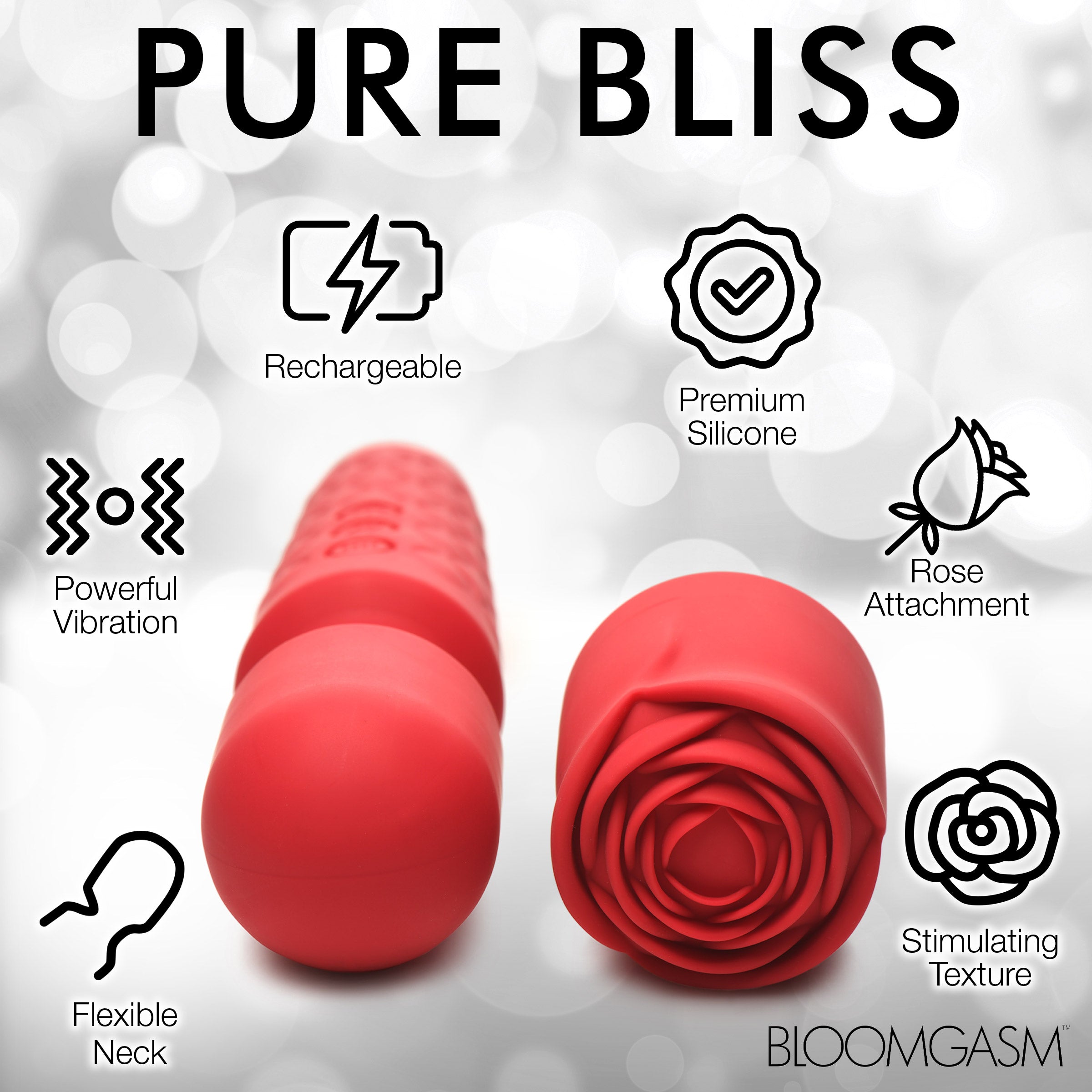 Bloomgasm Deluxe Silicone Rose Wand Red