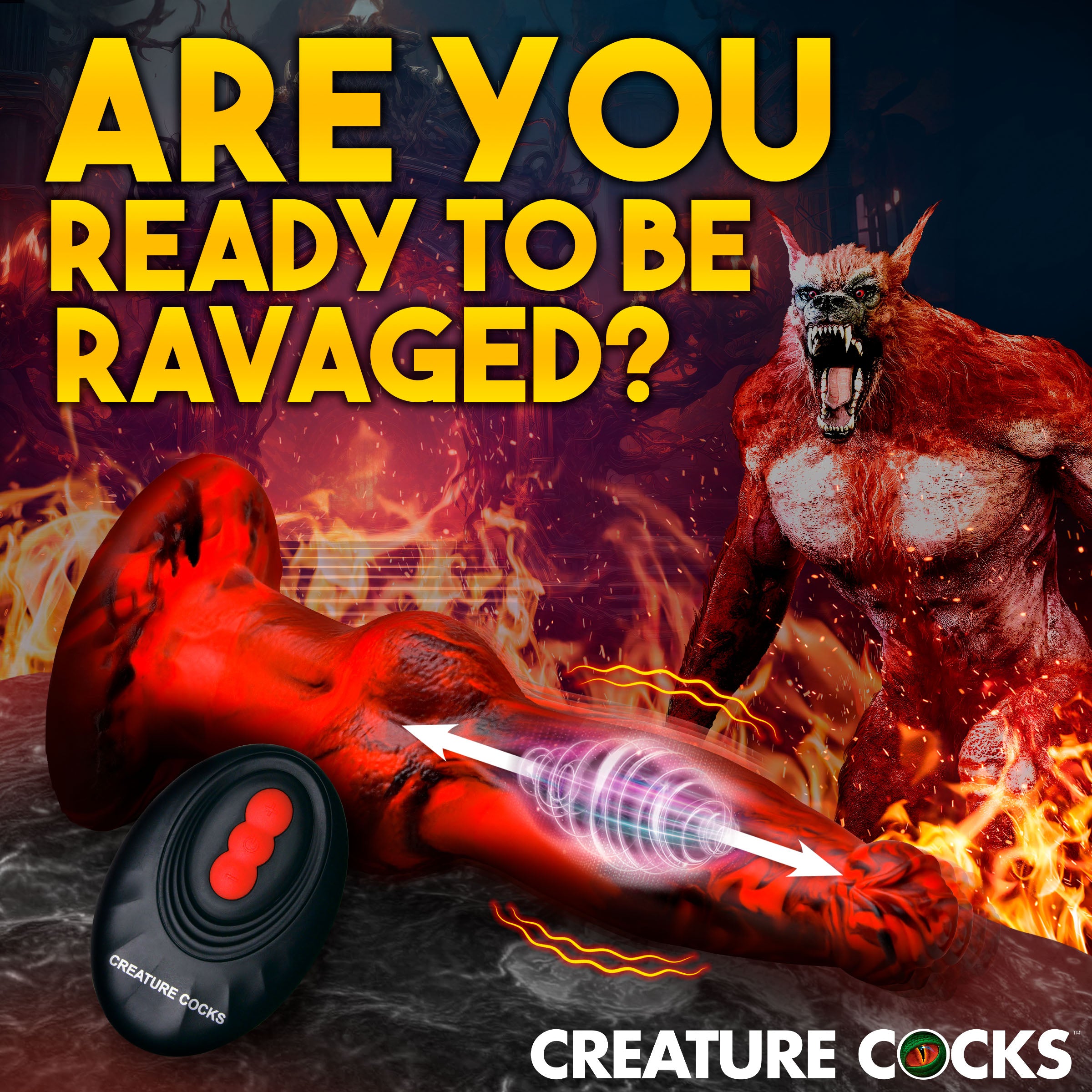 Creature Cocks Hell Wolf Thrusting and Vibrating Silicone Dildo Red