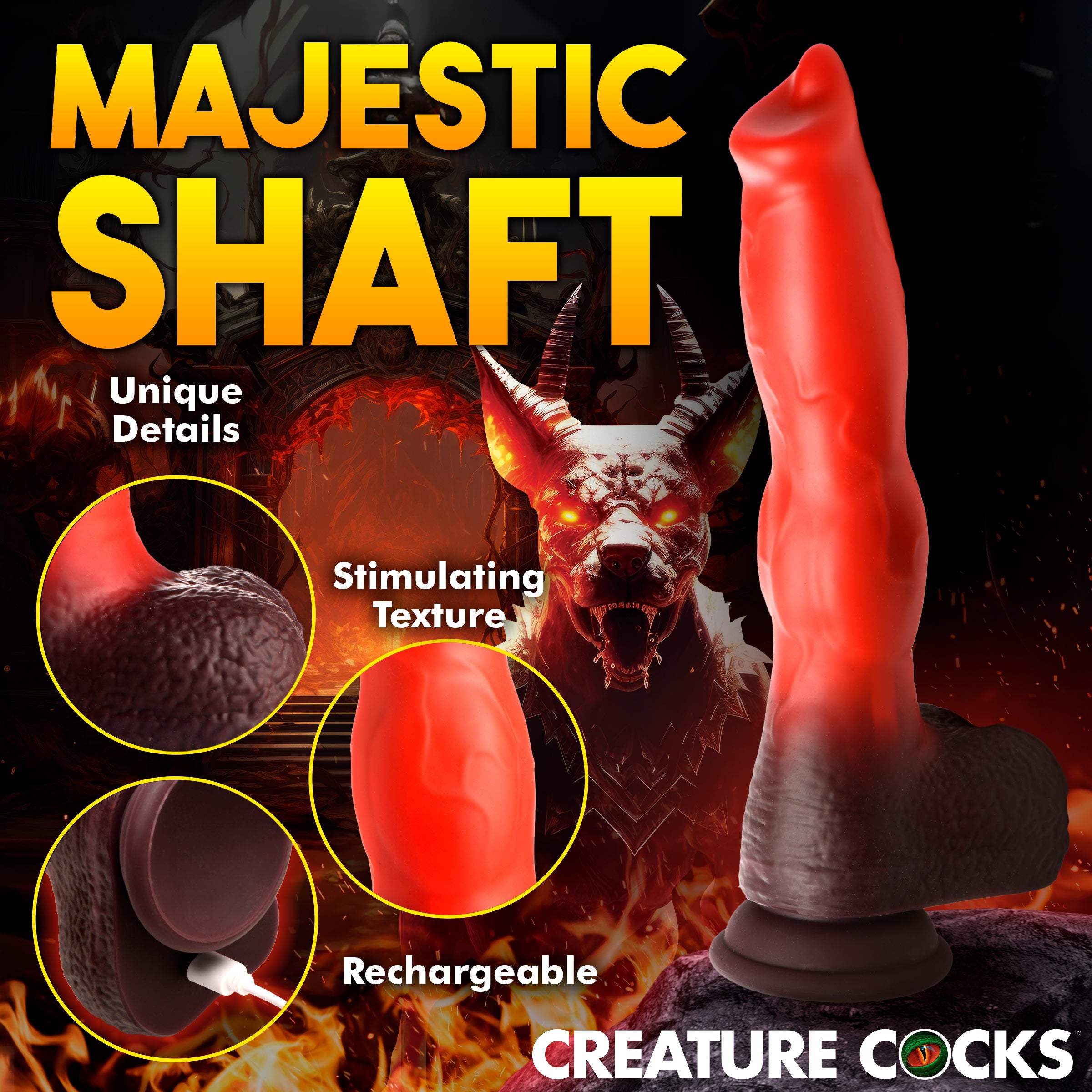 Creature Cocks Ramming Hound Thrusting & Vibrating Silicone Dildo Red