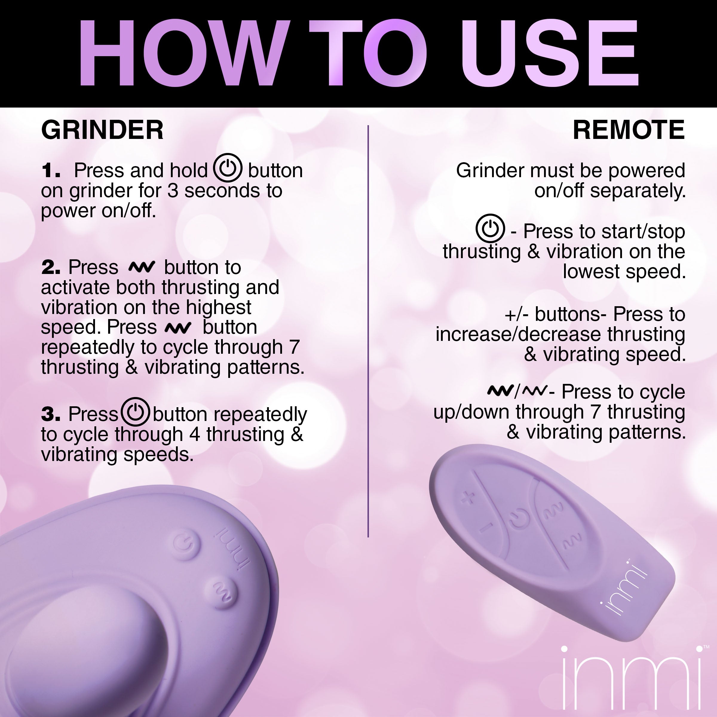 Inmi Thrust n' Grind Thrusting and Vibrating Silicone Sex Grinder Purple