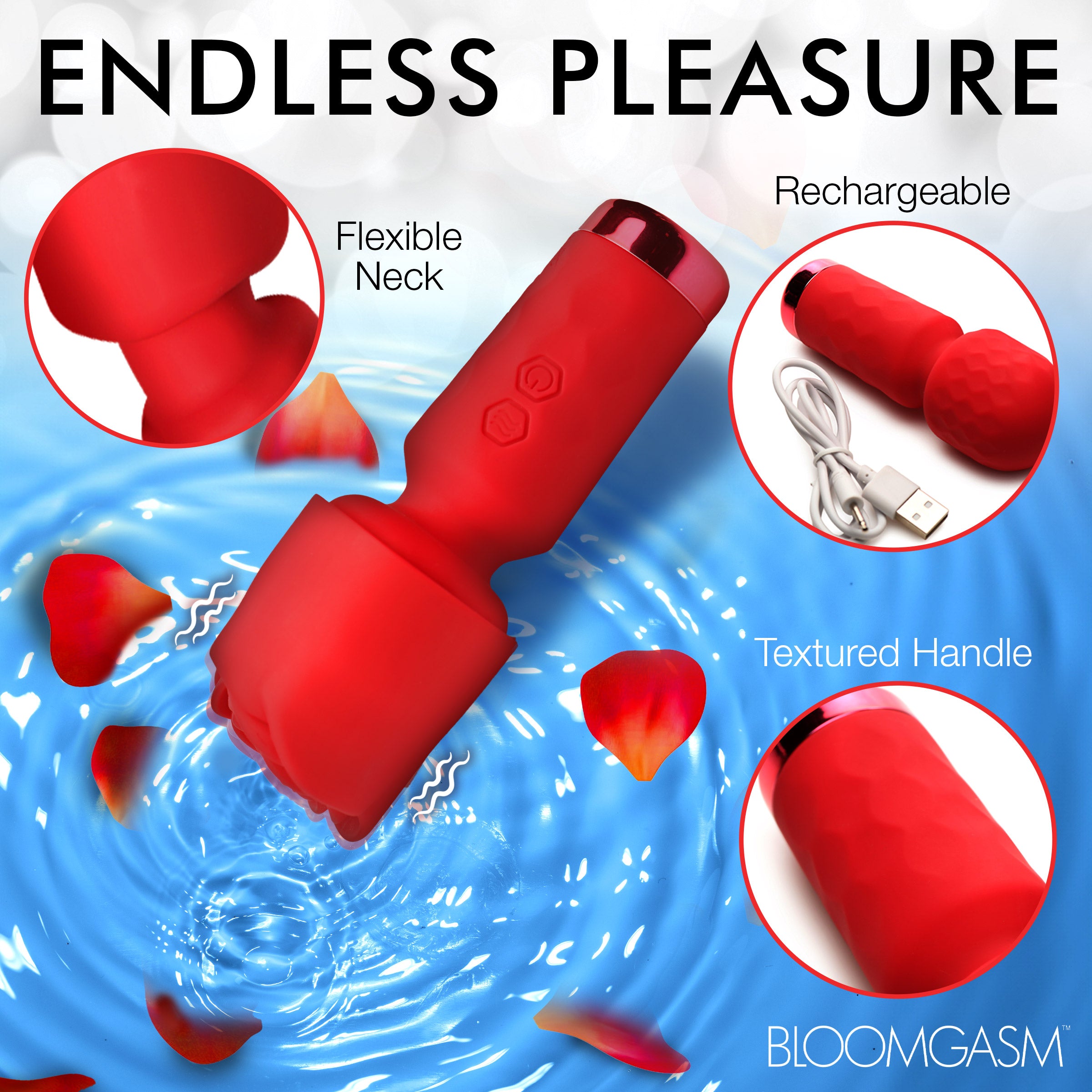 Bloomgasm Pleasure Rose-Petite Mini Silicone Rose Wand Red