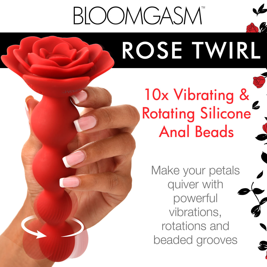 Bloomgasm 10X Rose Twirl Vibrating and Rotating Silicone Anal Beads Red