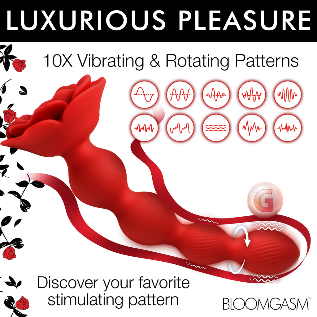 Bloomgasm 10X Rose Twirl Vibrating and Rotating Silicone Anal Beads Red