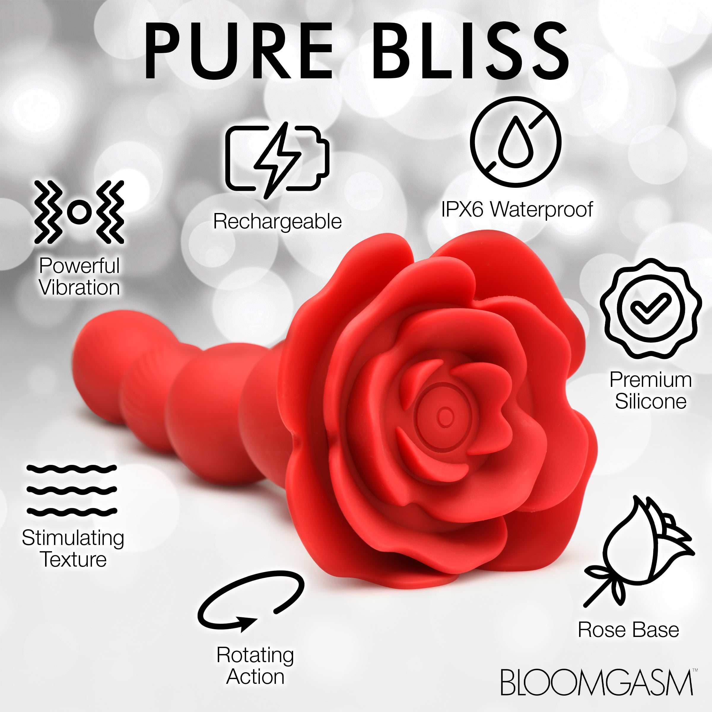 Bloomgasm 10X Rose Twirl Vibrating and Rotating Silicone Anal Beads Red