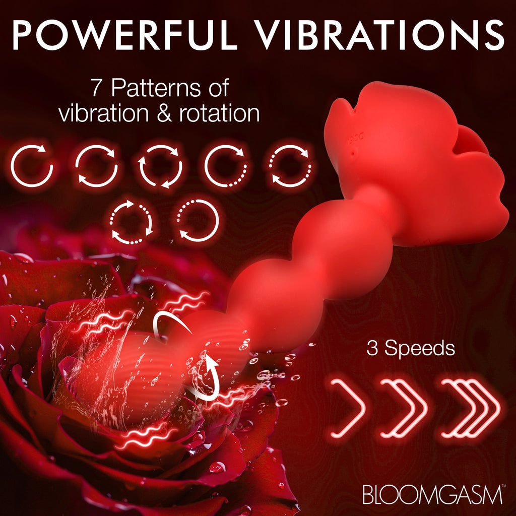 Bloomgasm 10X Rose Twirl Vibrating and Rotating Silicone Anal Beads Red