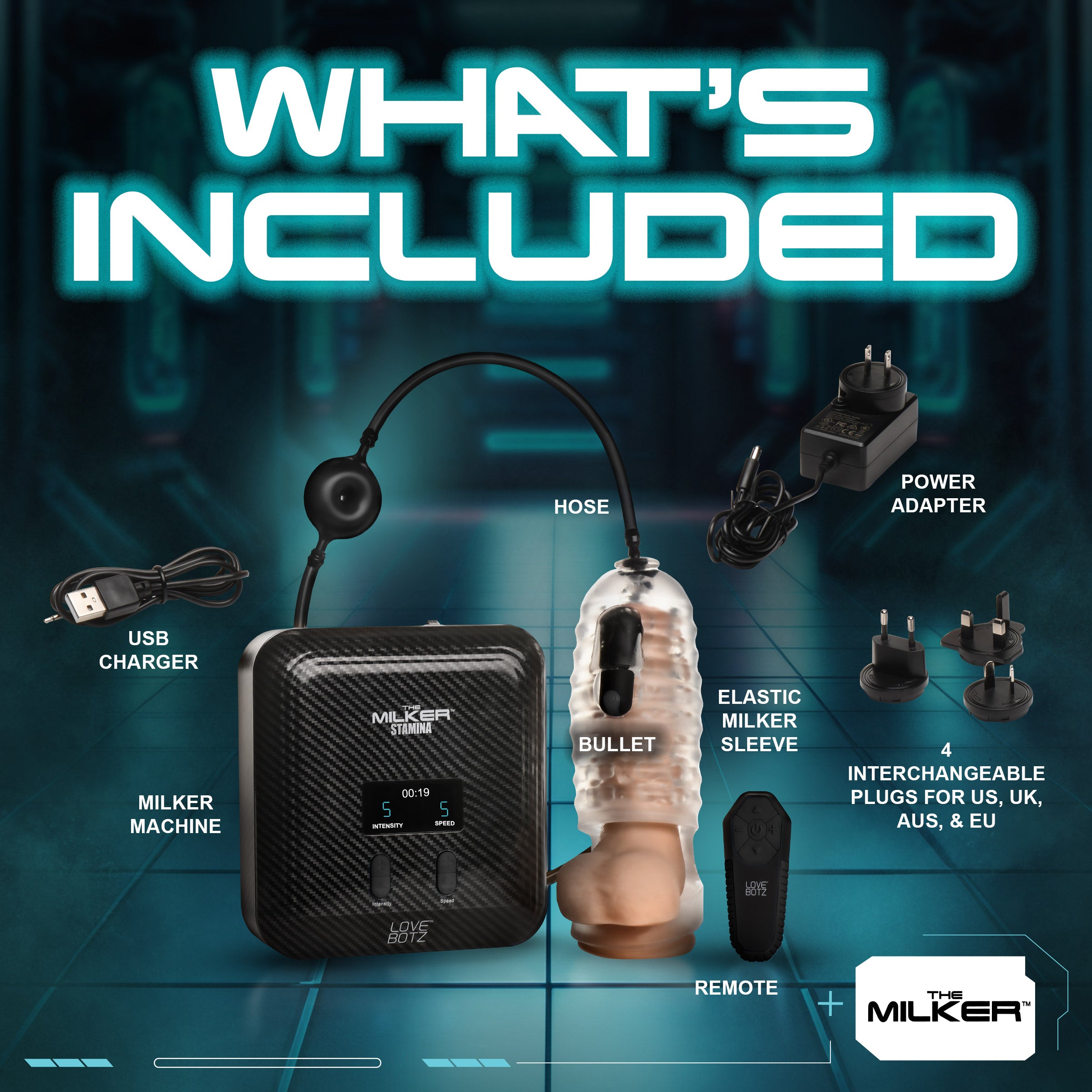 LoveBotz The Milker Stamina with Automatic Stroking, Suction and Vibration Black