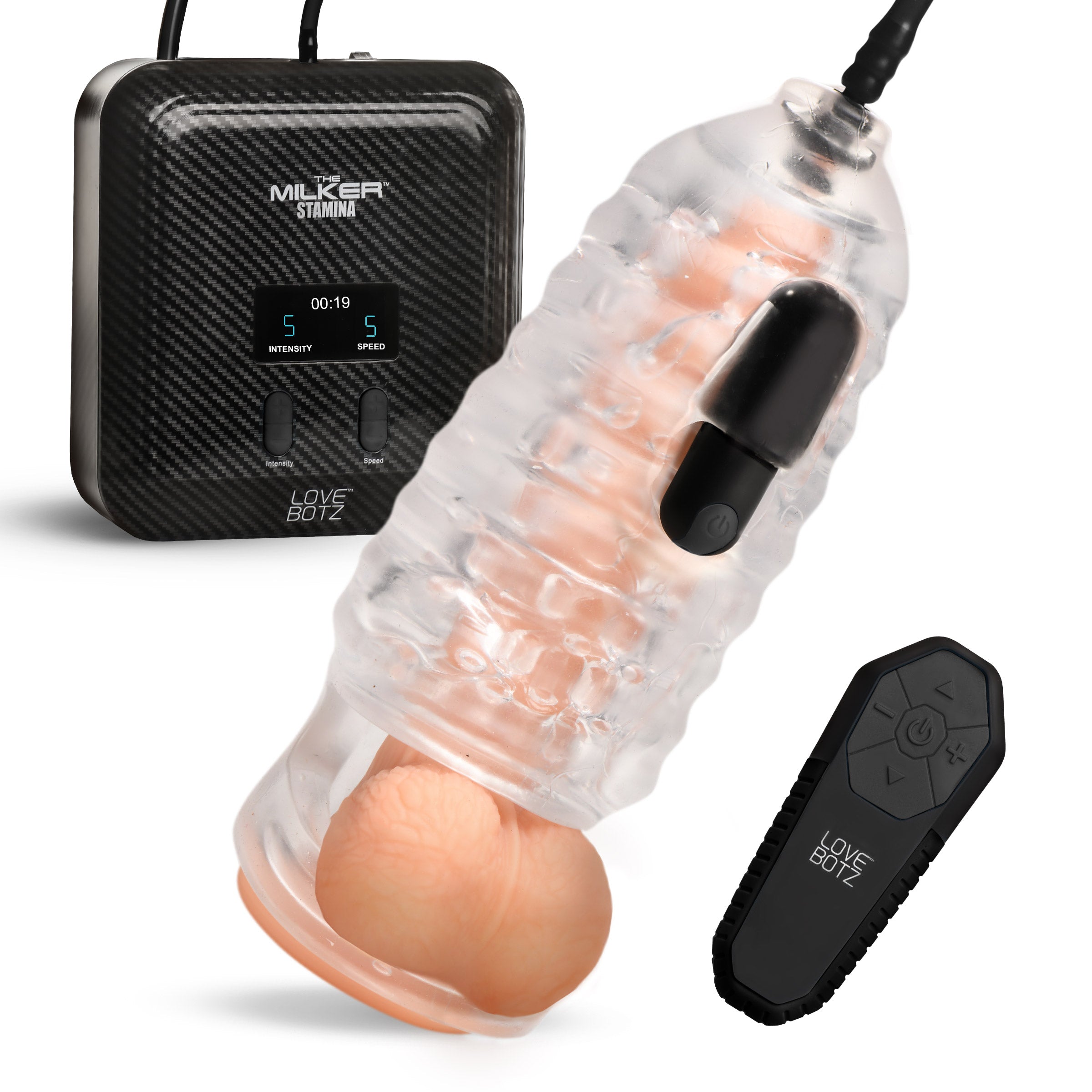 LoveBotz The Milker Stamina with Automatic Stroking, Suction and Vibration Black