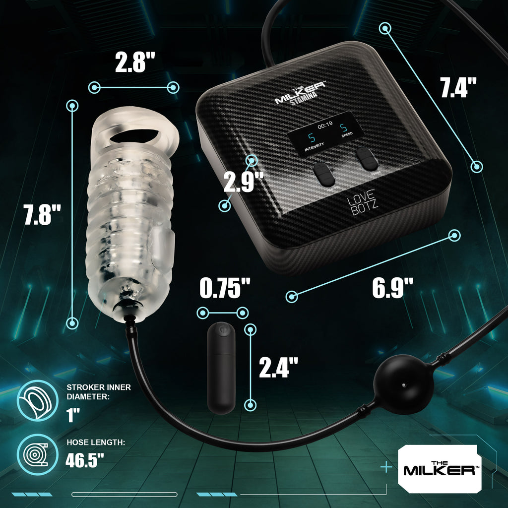 LoveBotz The Milker Stamina with Automatic Stroking, Suction and Vibration Black
