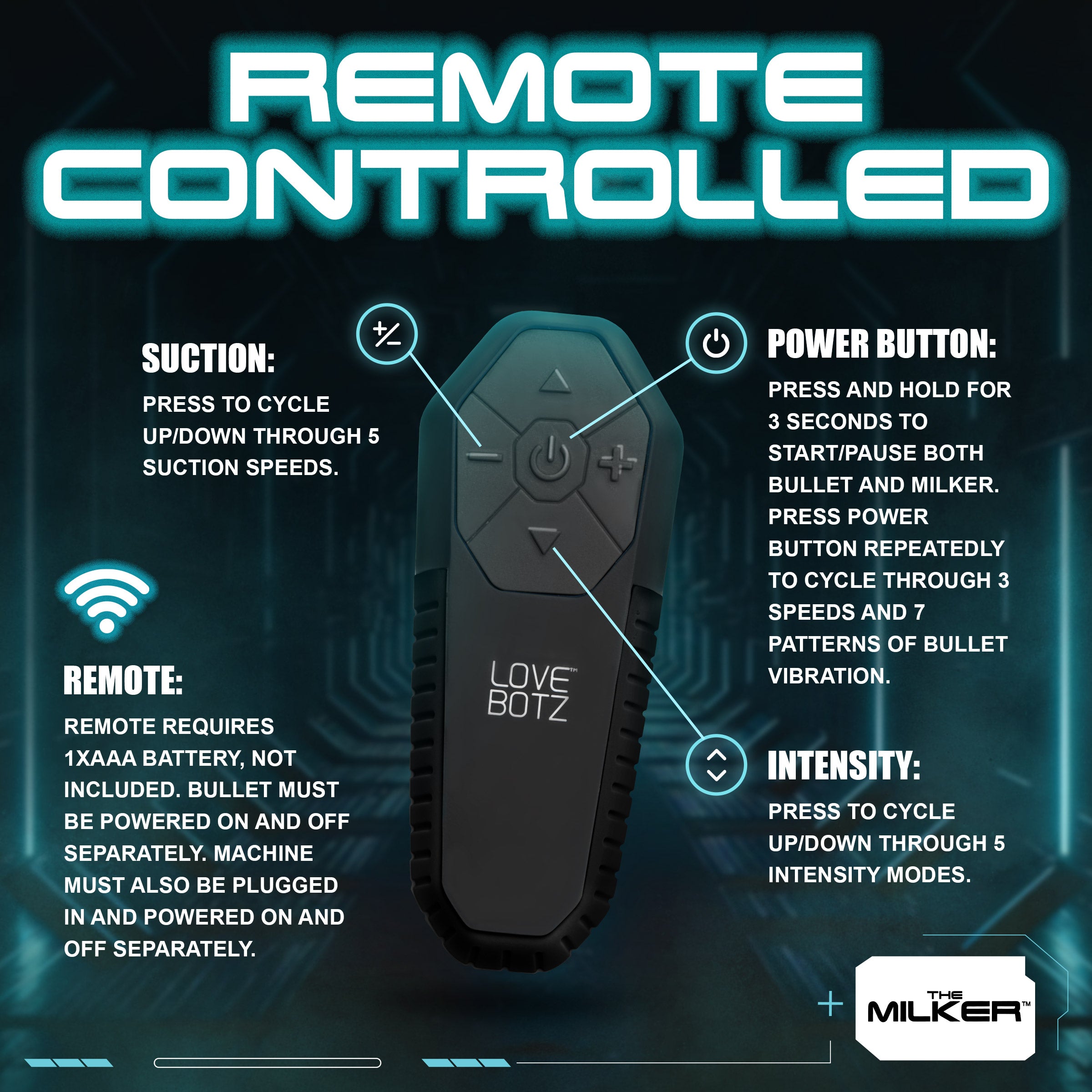 LoveBotz The Milker Stamina with Automatic Stroking, Suction and Vibration Black