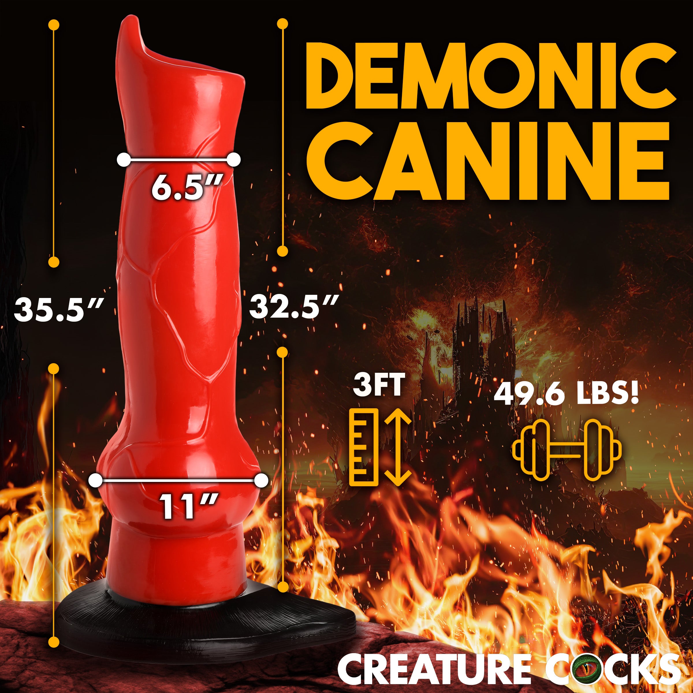 Creature Cocks Giant Hell-Hound Canine 3ft Dildo Red