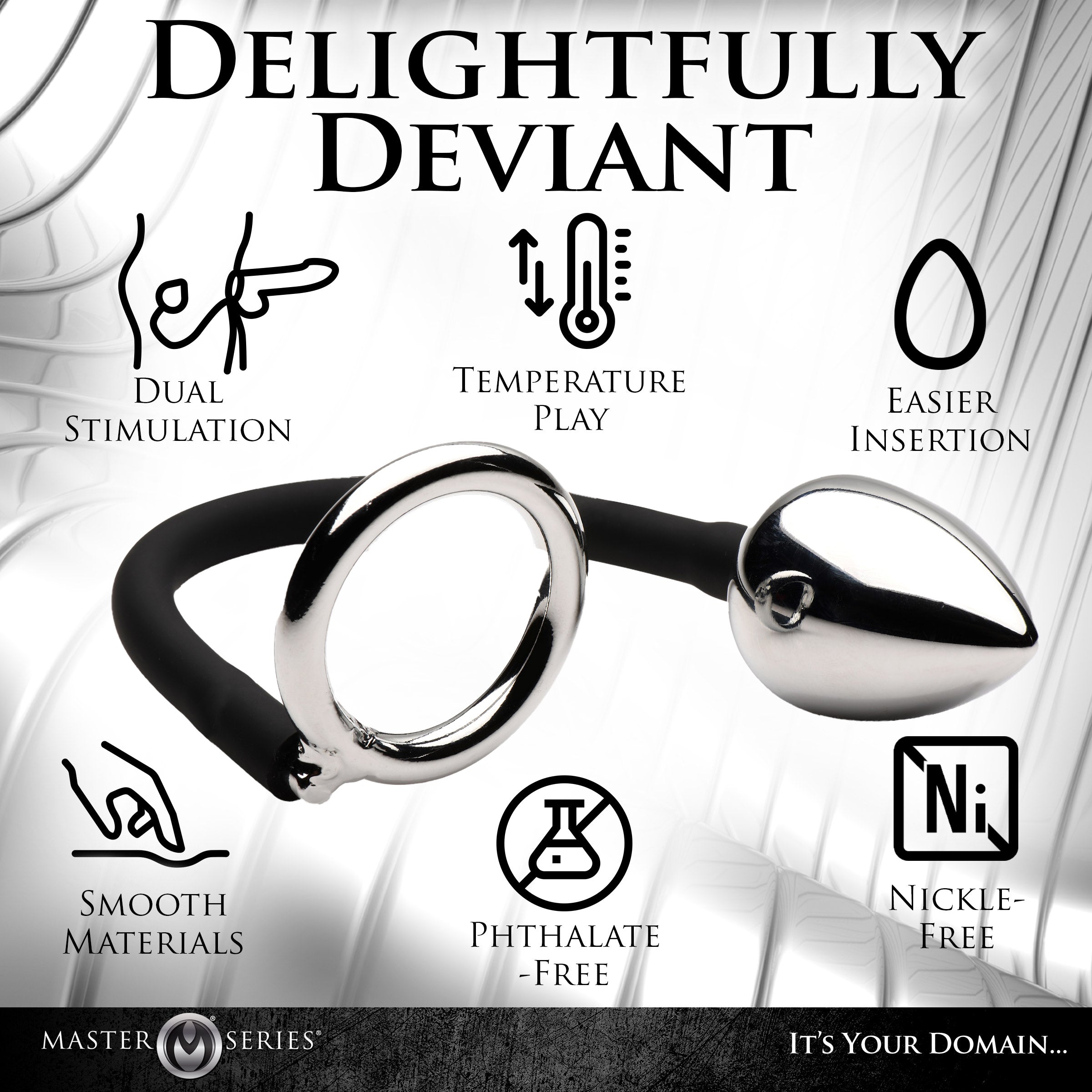 Master Series Tug and Plug Cock and Ball Ring with Anal Plug Grey