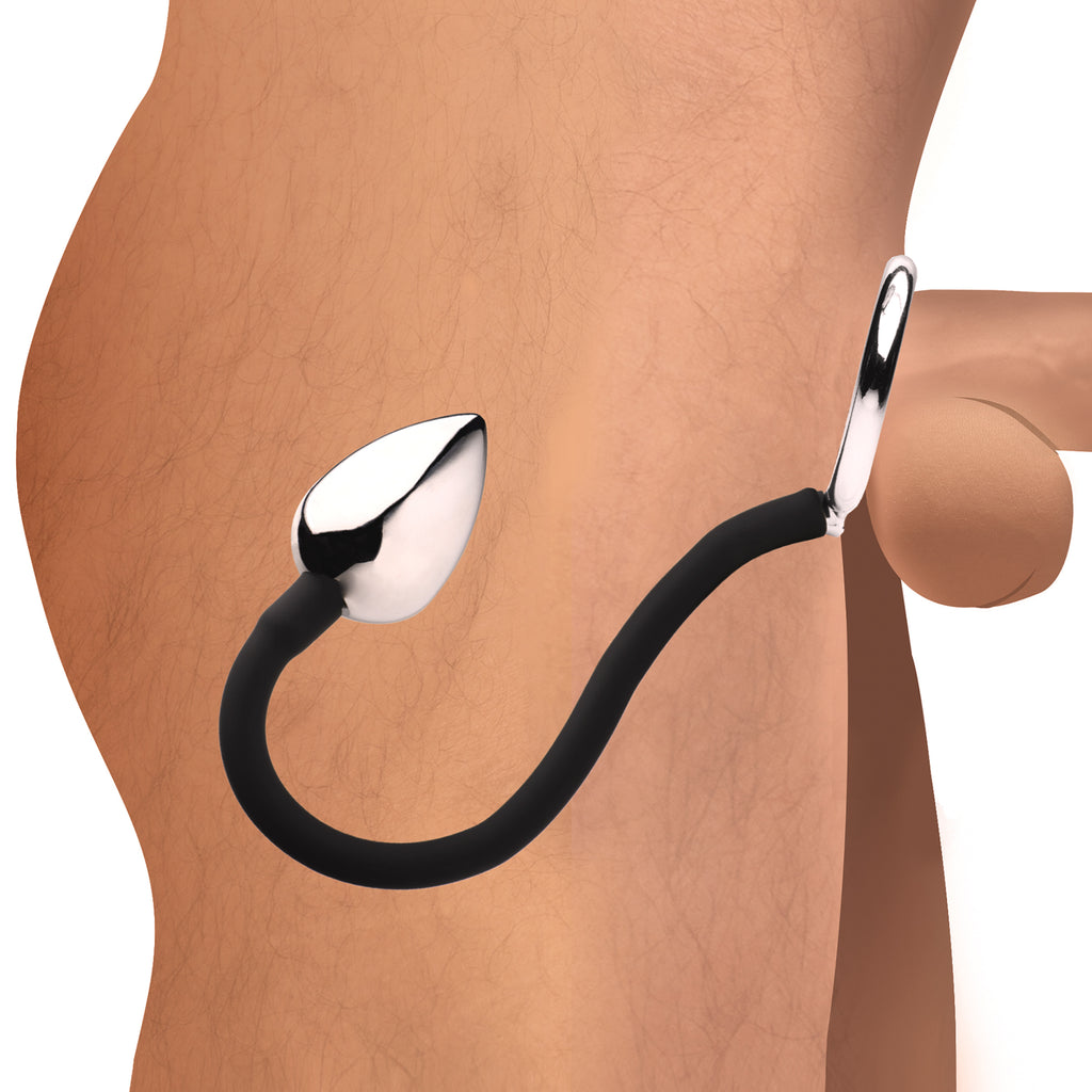 Master Series Tug and Plug Cock and Ball Ring with Anal Plug Grey