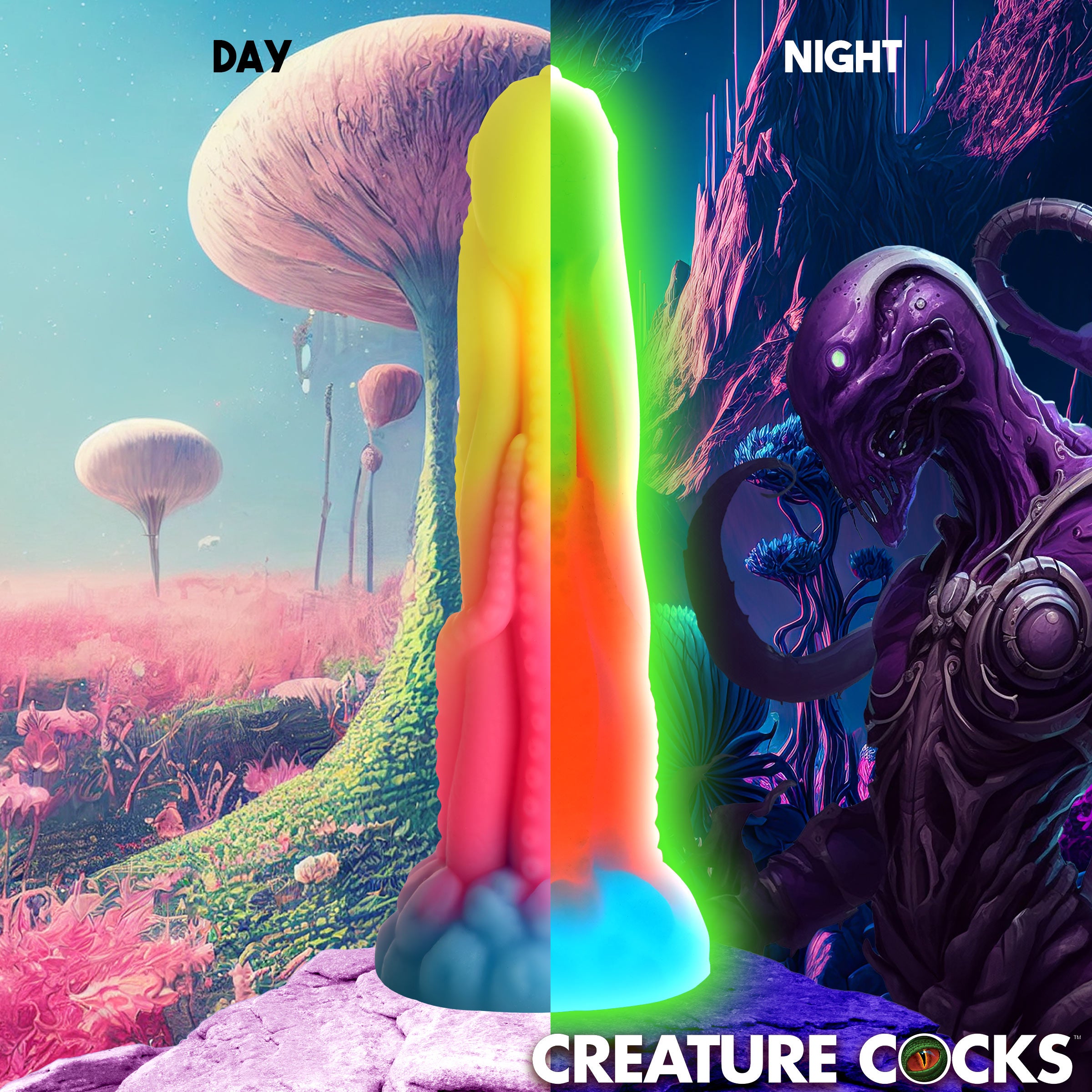 Creature Cocks Tenta-Glow Glow-In-The-Dark Silicone Dildo Multi