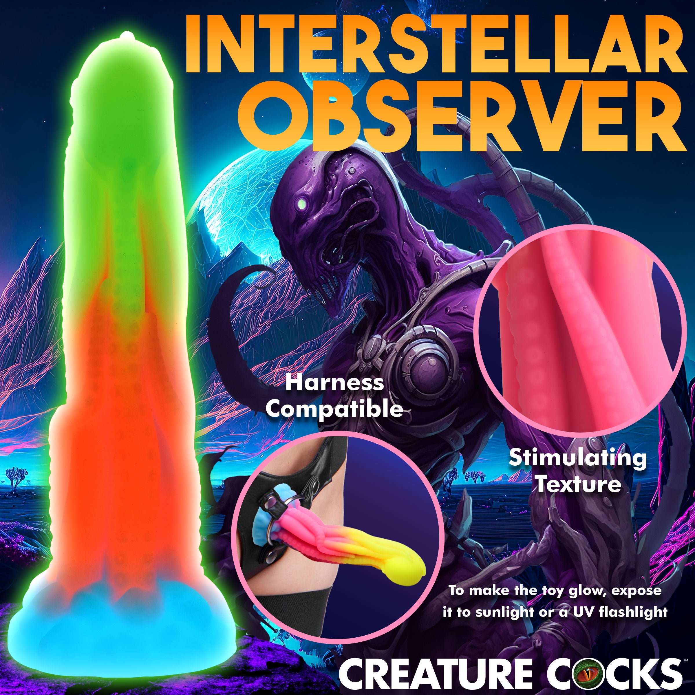 Creature Cocks Tenta-Glow Glow-In-The-Dark Silicone Dildo Multi