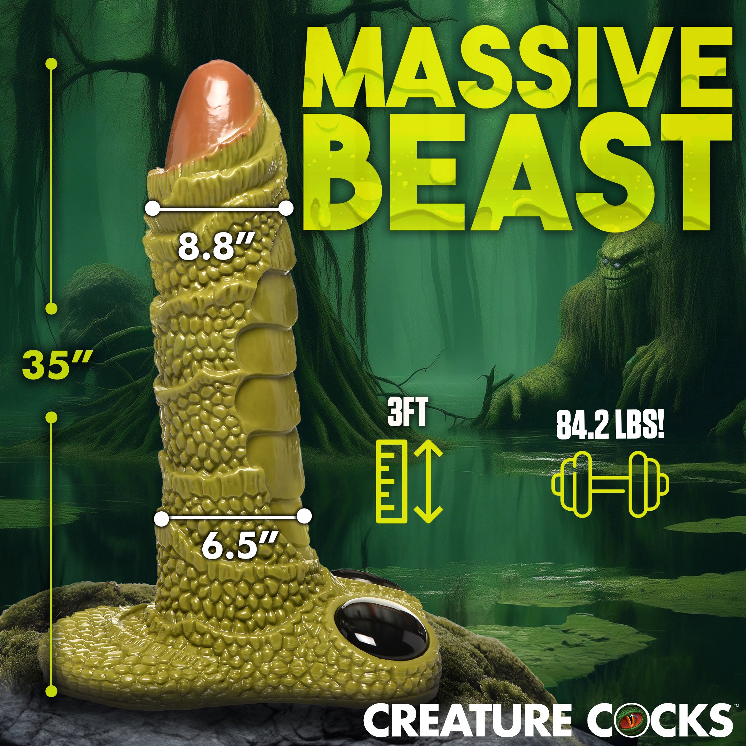 Creature Cocks Scaly Swamp Monster 3 Foot Giant Dildo Green