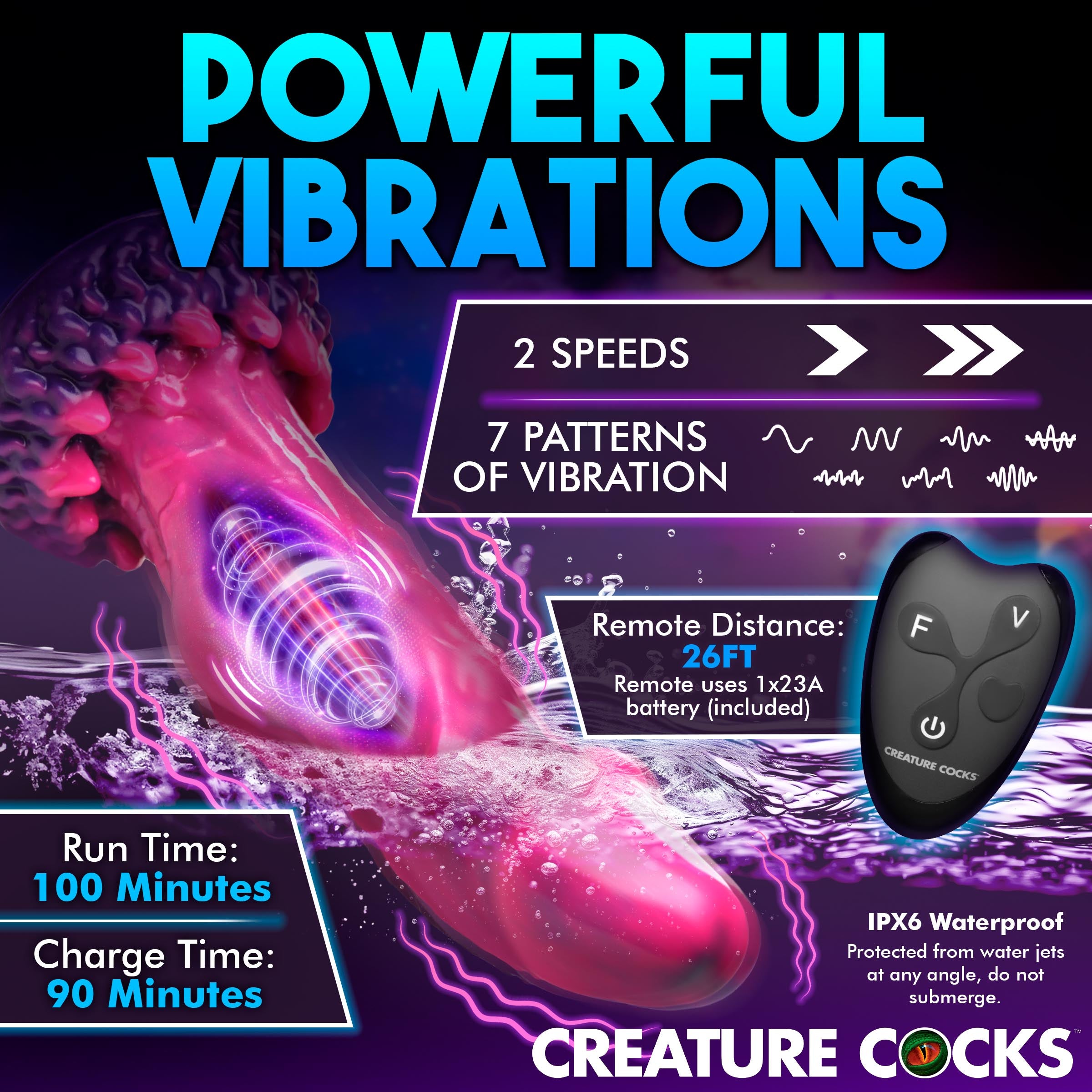 Creature Cocks Xenox Vibrating Silicone Dildo with Remote Multi