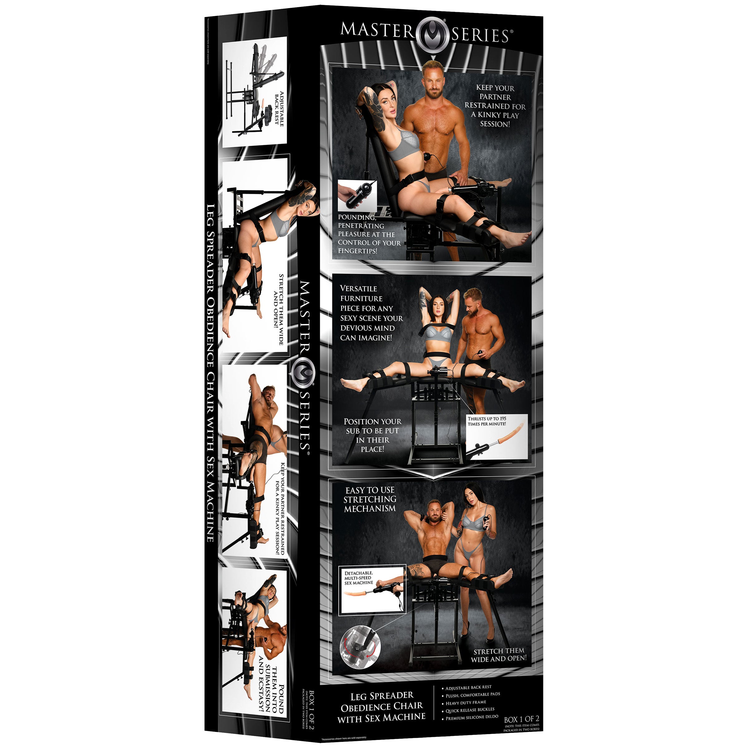 Master Series Leg Spreader Obedience Chair with Sex Machine Black