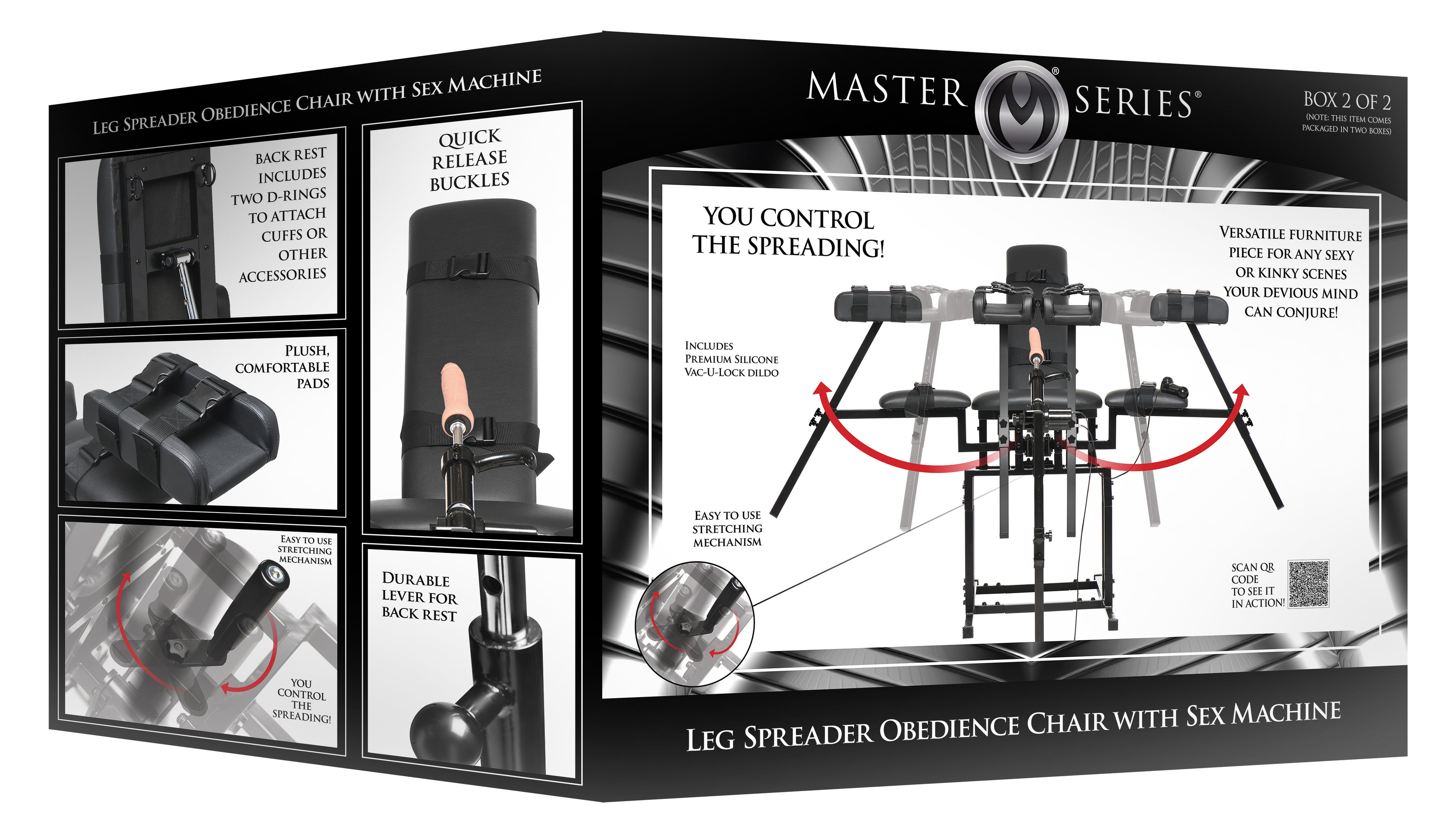Master Series Leg Spreader Obedience Chair with Sex Machine Black