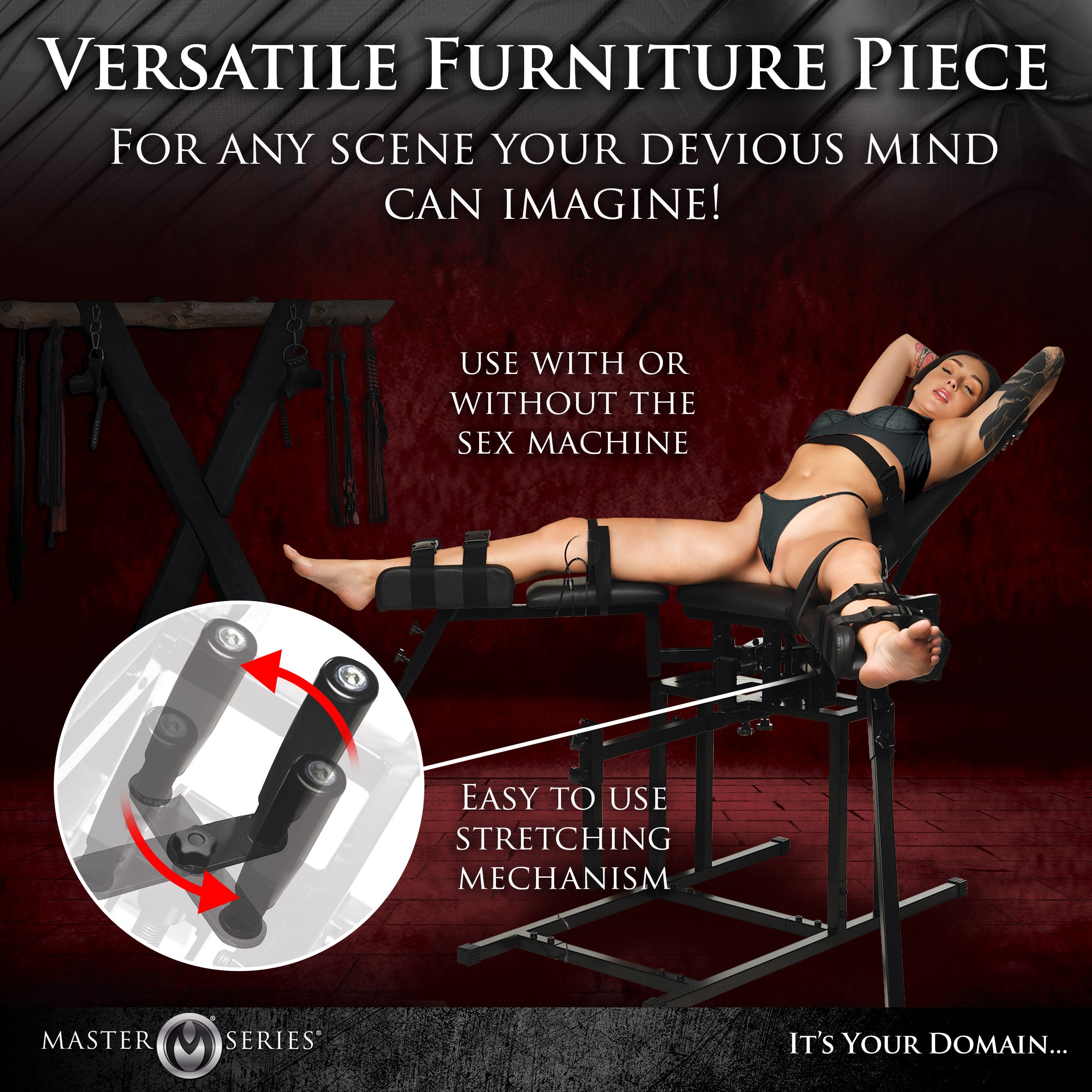 Master Series Leg Spreader Obedience Chair with Sex Machine Black
