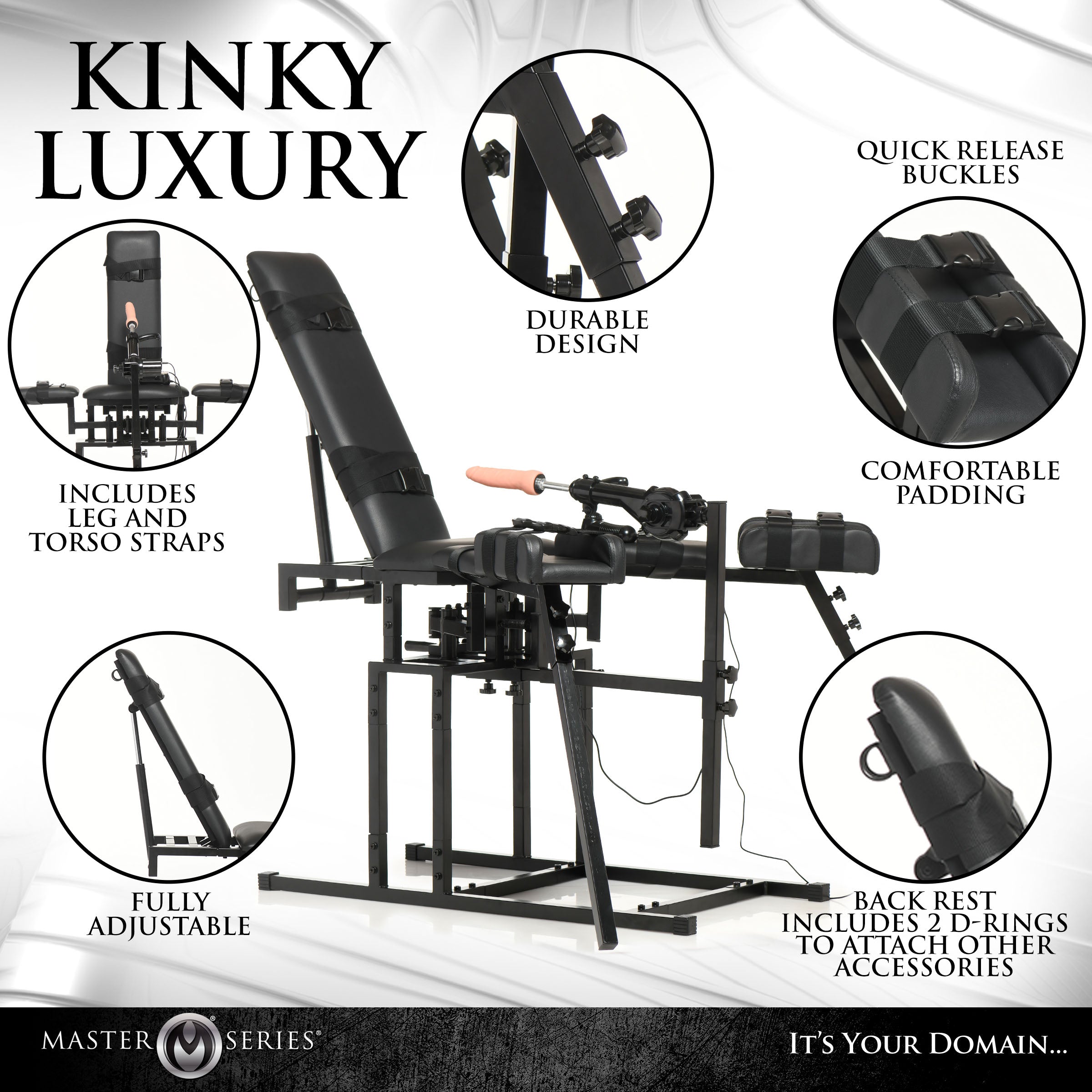 Master Series Leg Spreader Obedience Chair with Sex Machine Black