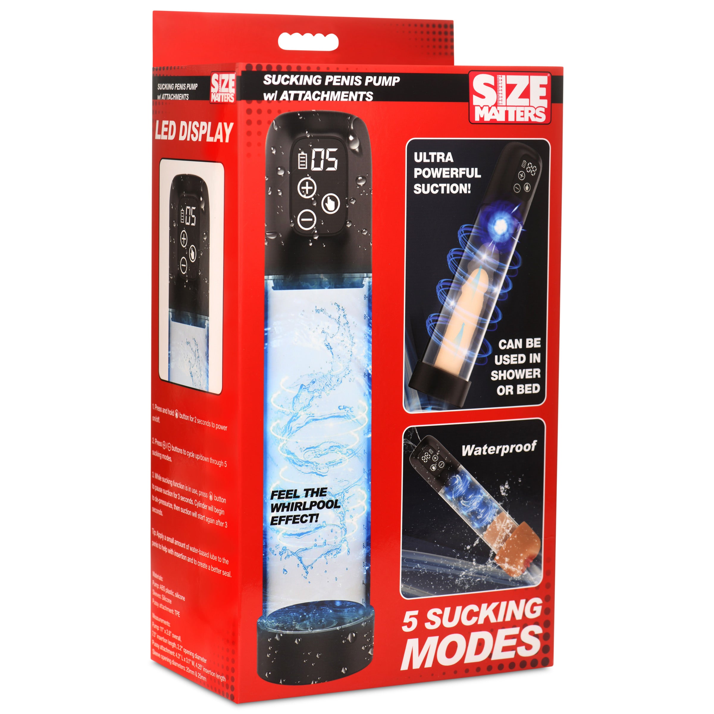 Size Matters Sucking Penis Pump with Attachments Black