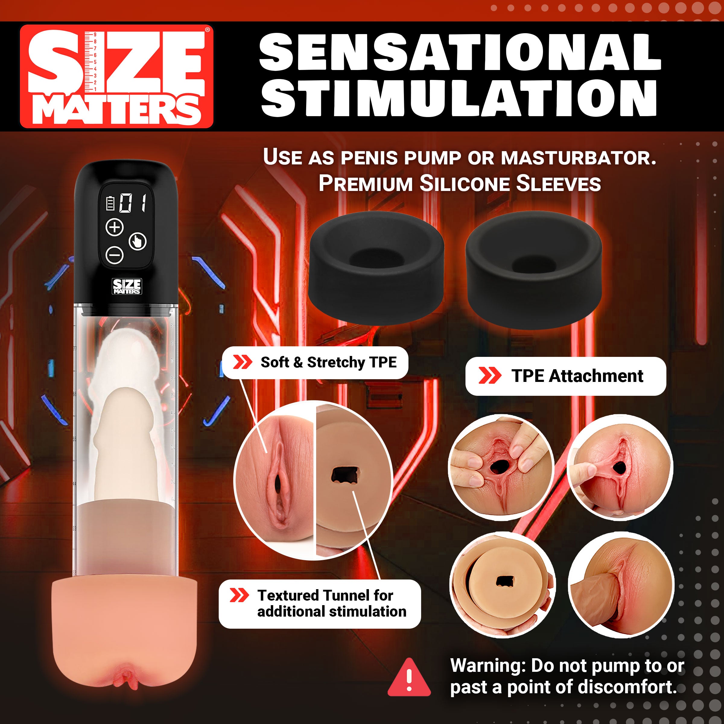 Size Matters Sucking Penis Pump with Attachments Black