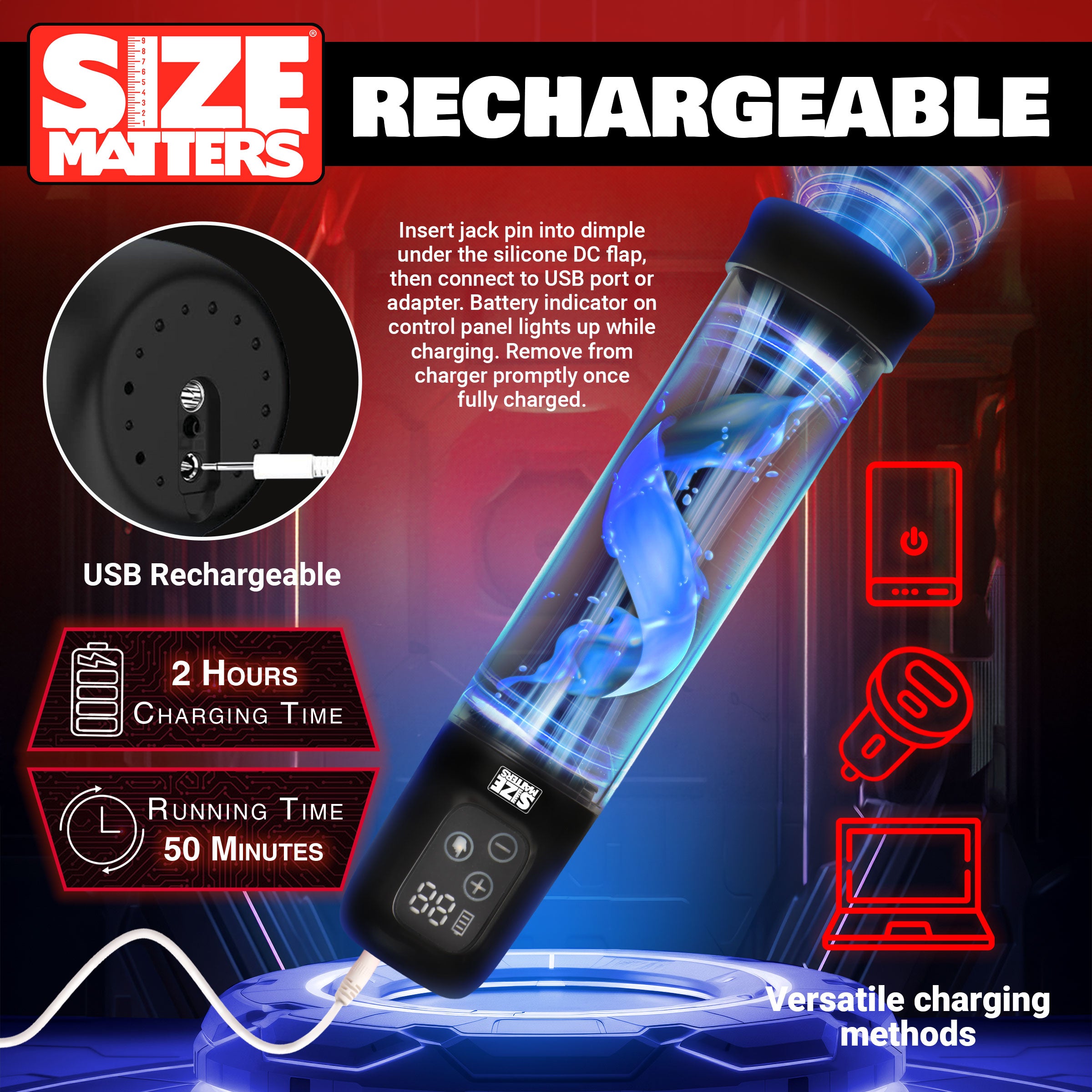 Size Matters Sucking Penis Pump with Attachments Black