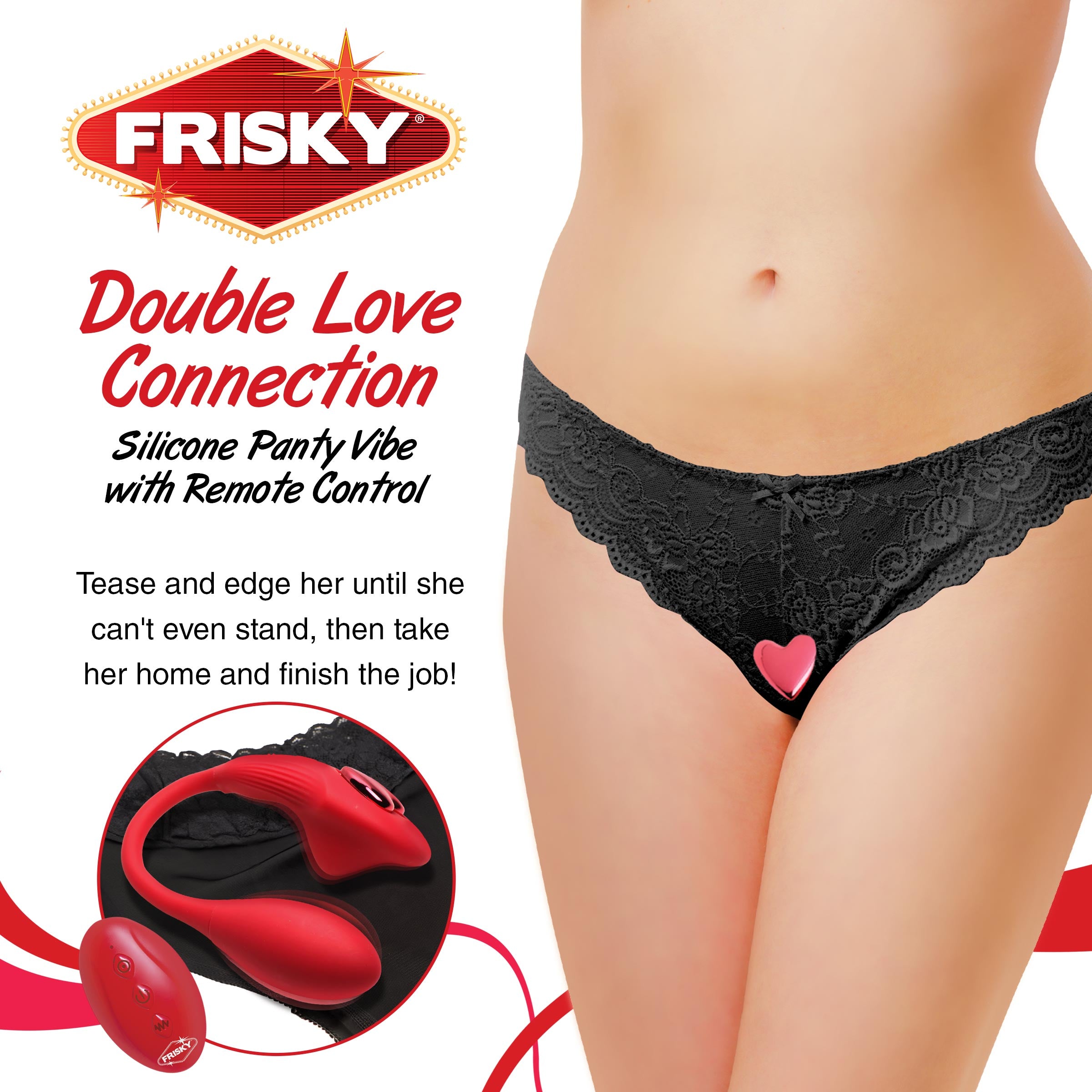 Frisky Double Love Connection Silicone Panty Vibe with Remote Control Red